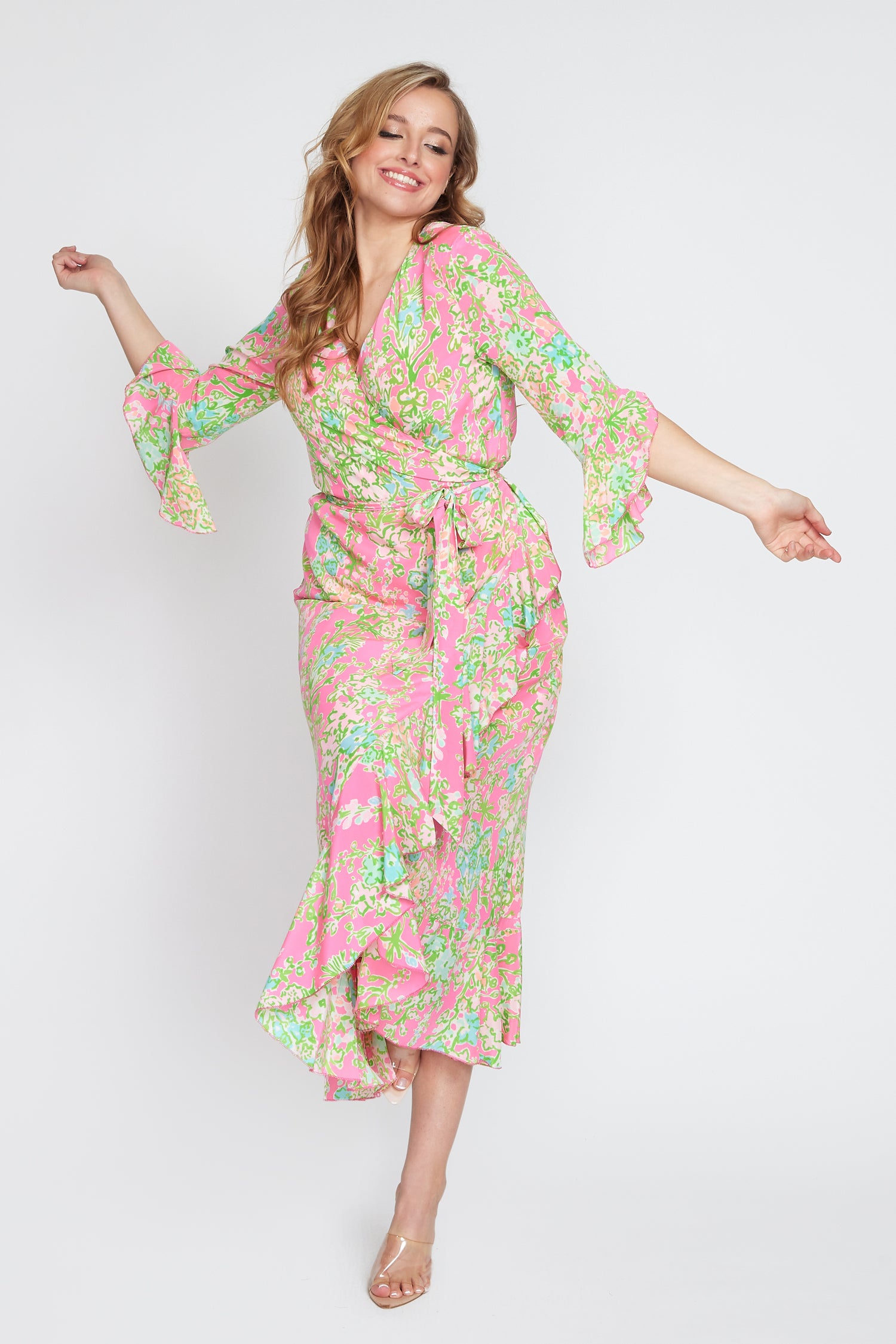 Pink and Green Wrap Dress