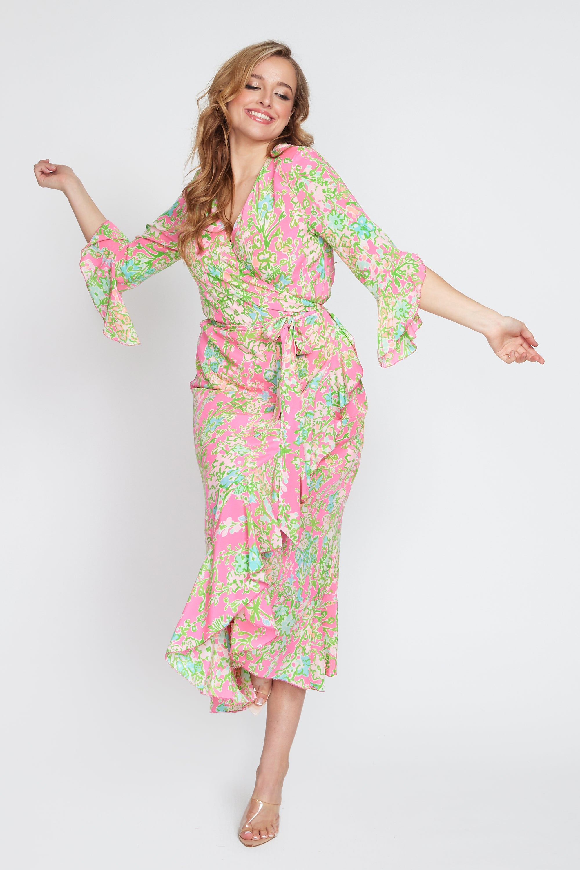 Pink and Green Wrap Dress