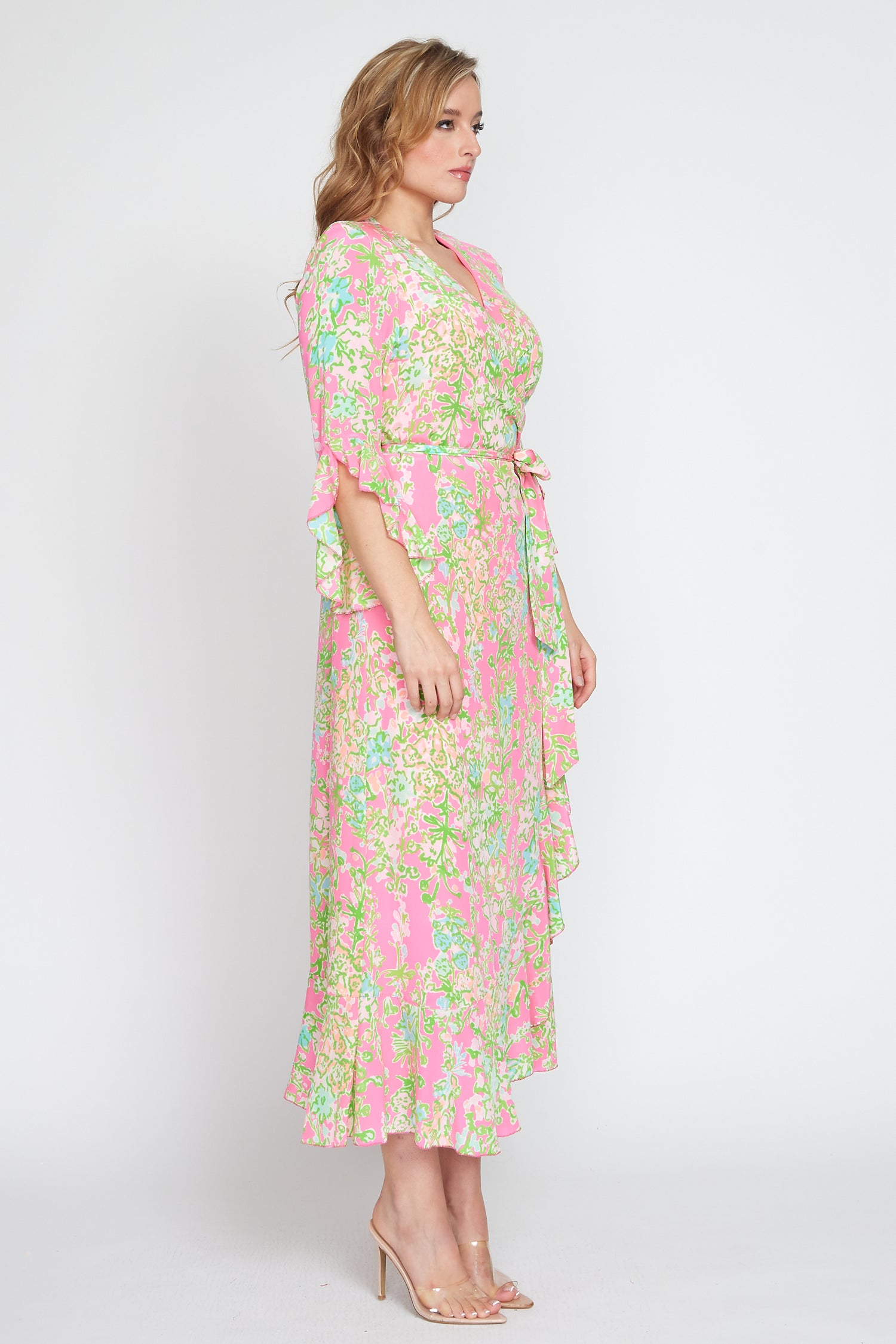 Pink and Green Wrap Dress