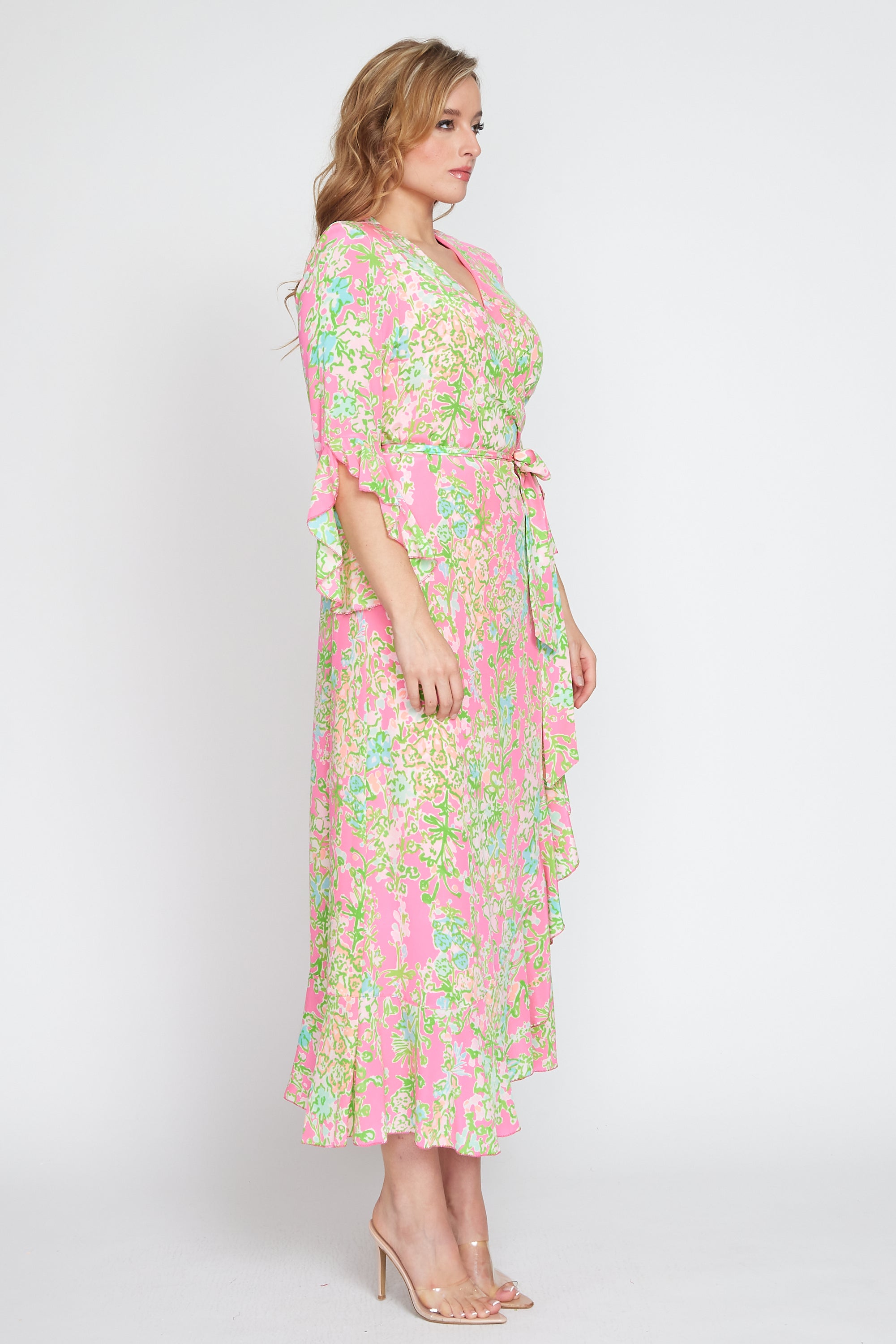 Pink and Green Wrap Dress