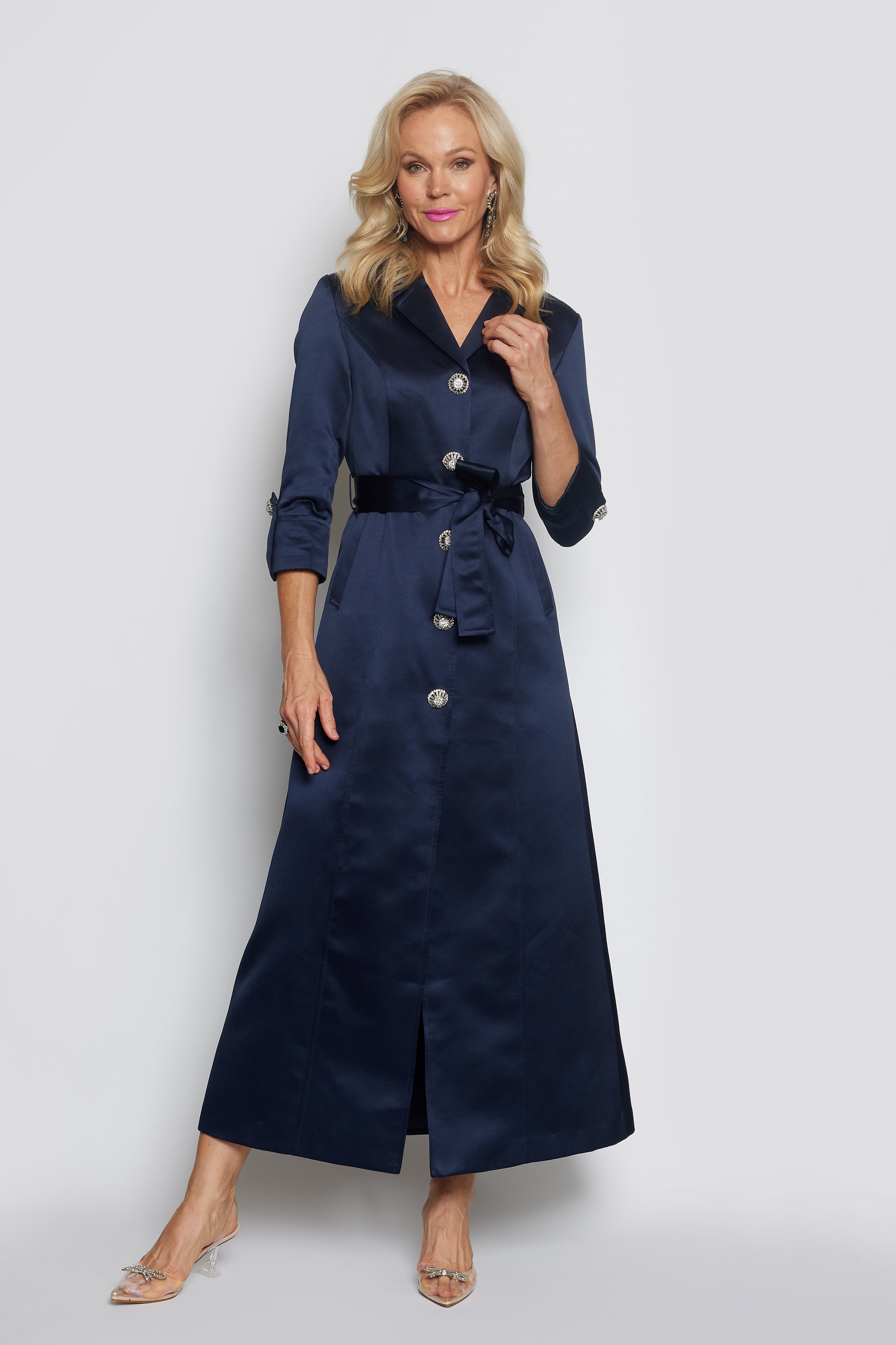 Navy Satin Trench Coat