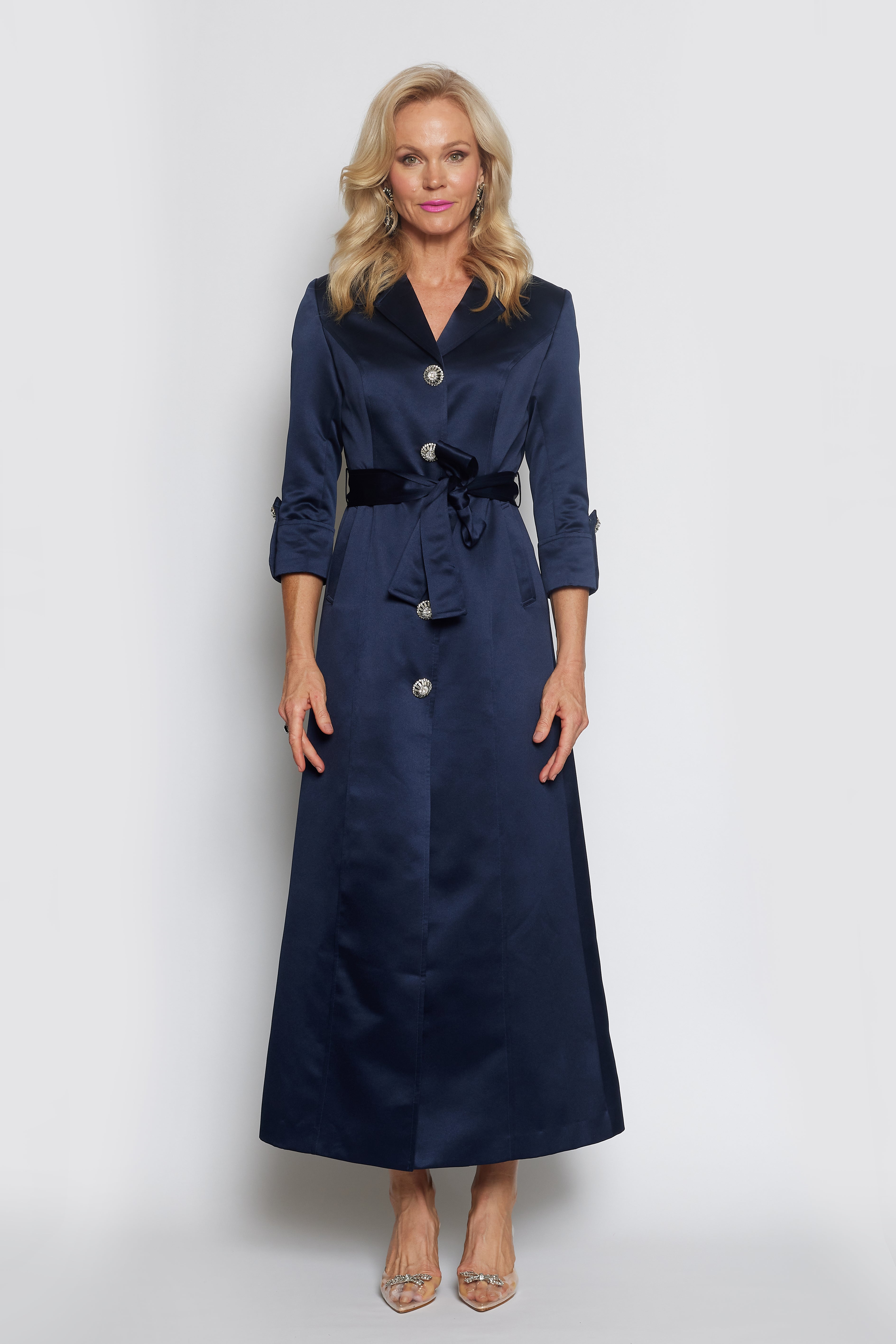 Navy Satin Trench Coat