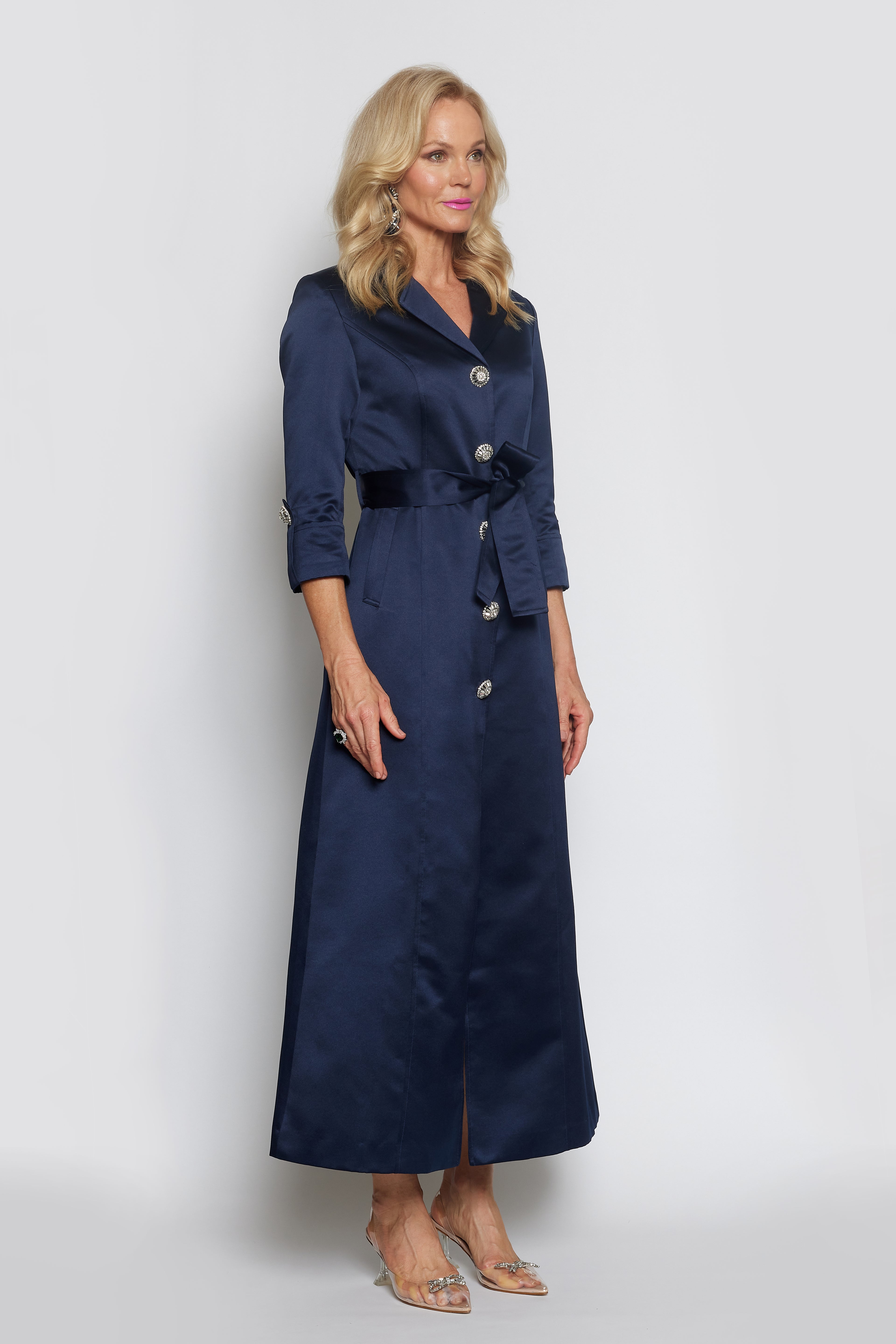 Navy Satin Trench Coat