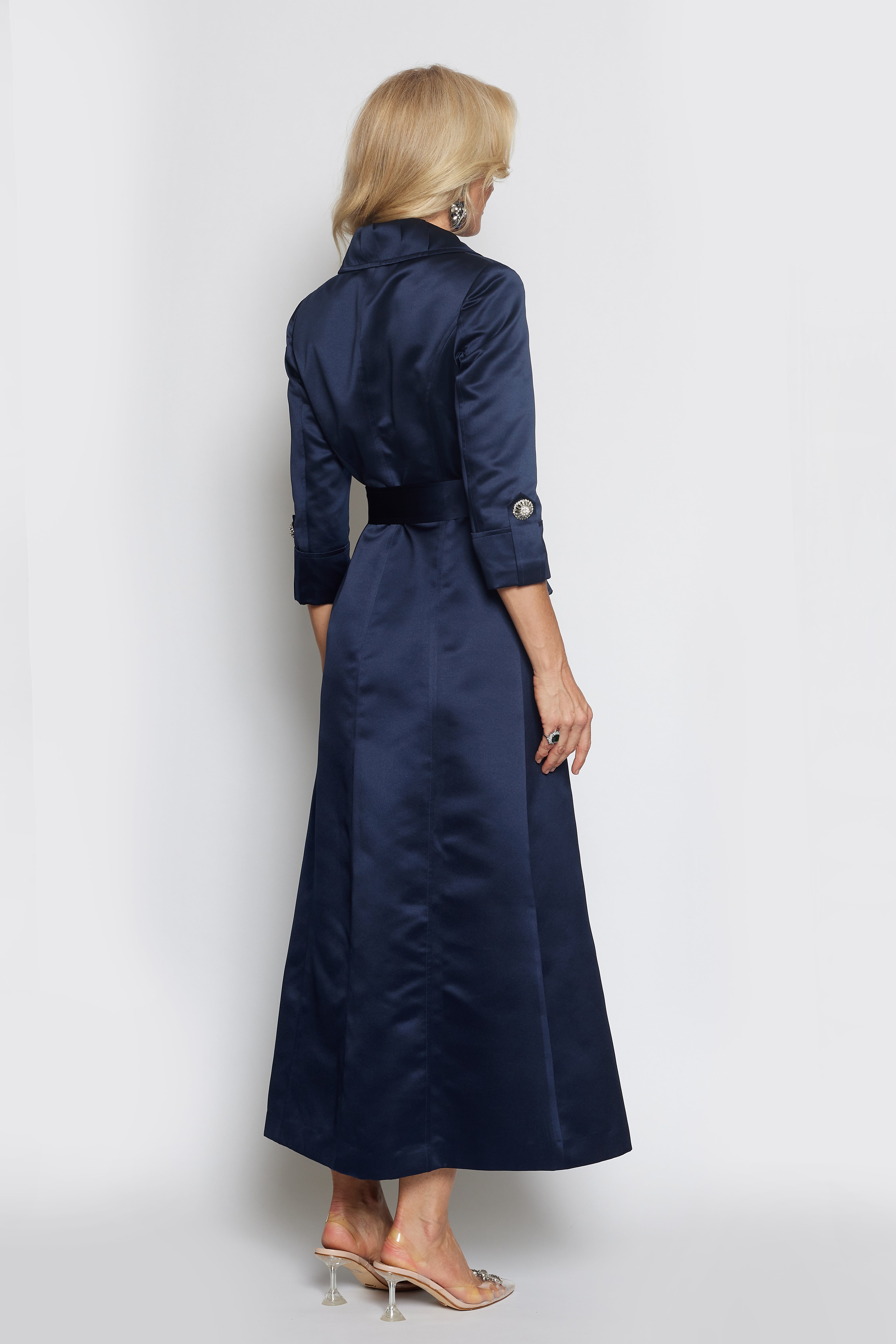 Navy Satin Trench Coat