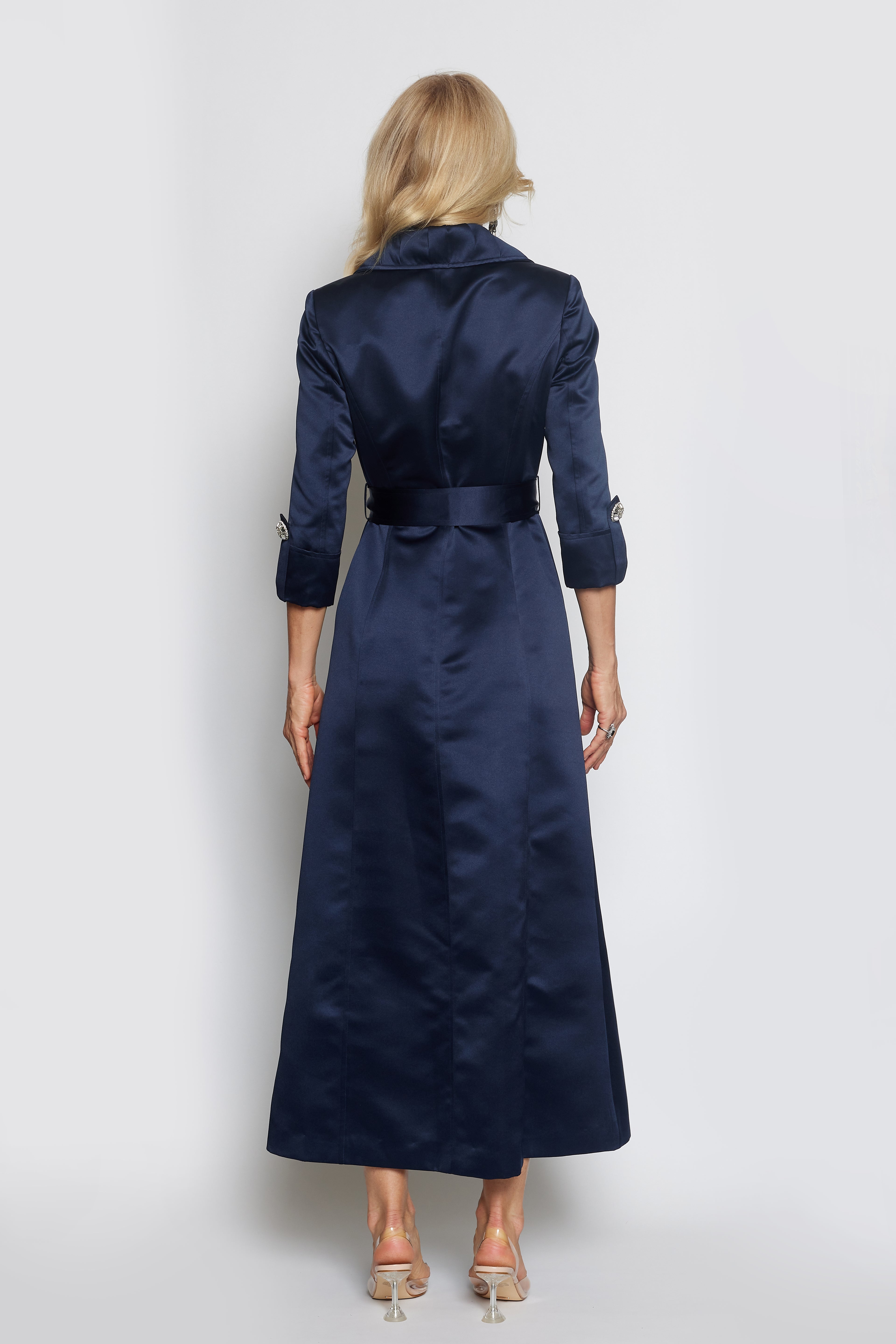 Navy Satin Trench Coat