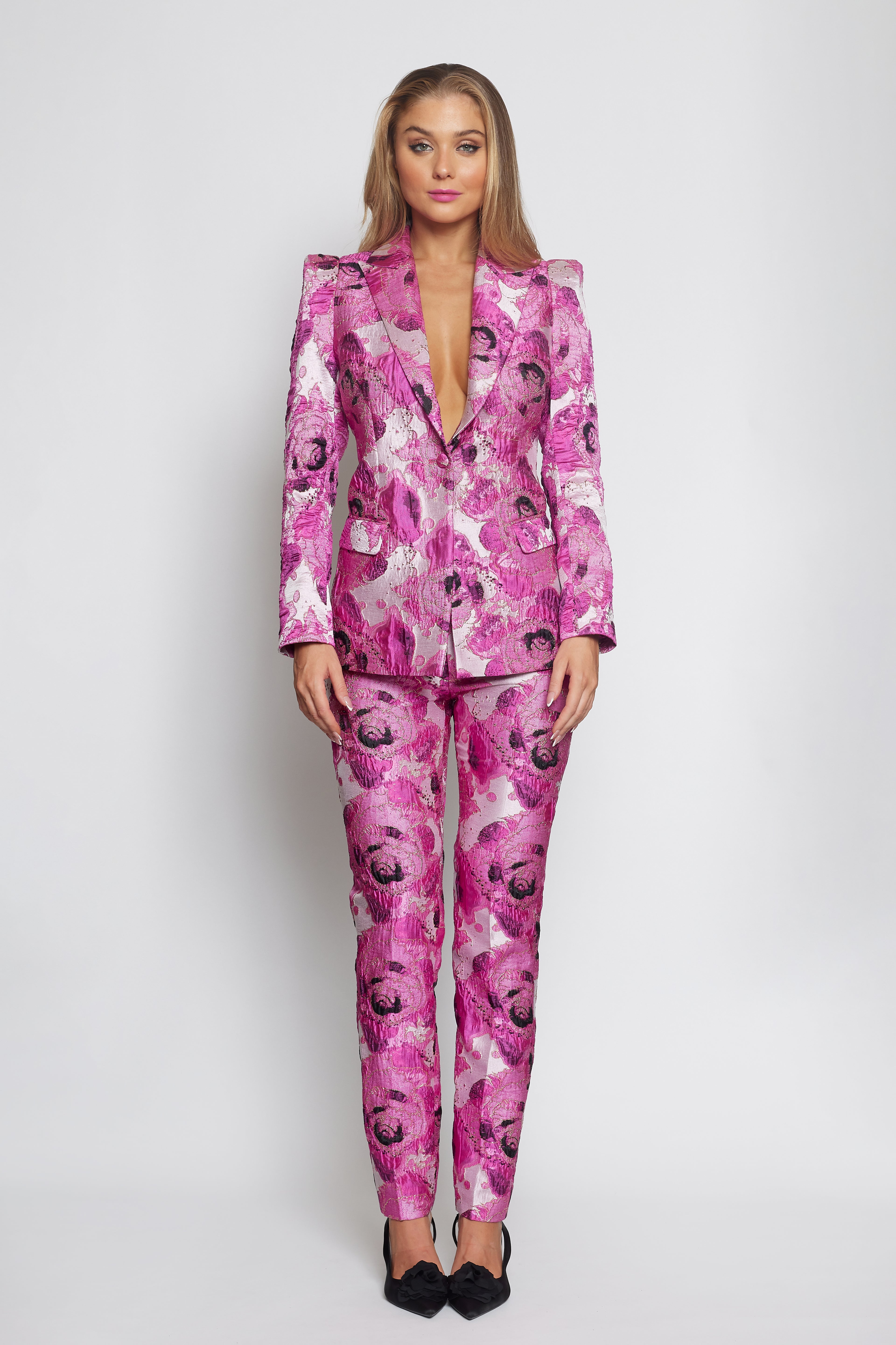 Pink, Purple and Silver Brocade Suit