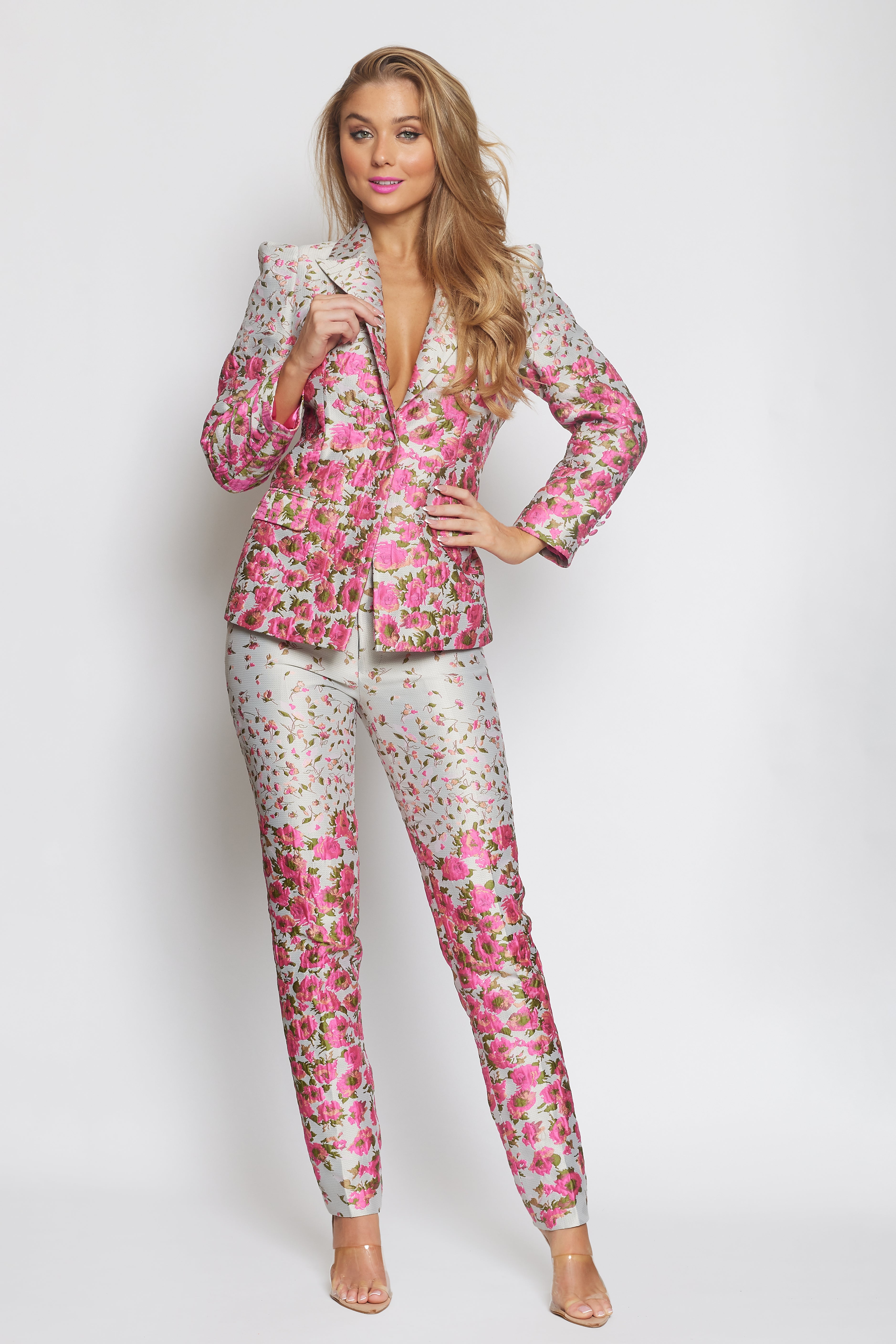 Pink Floral Brocade Suit