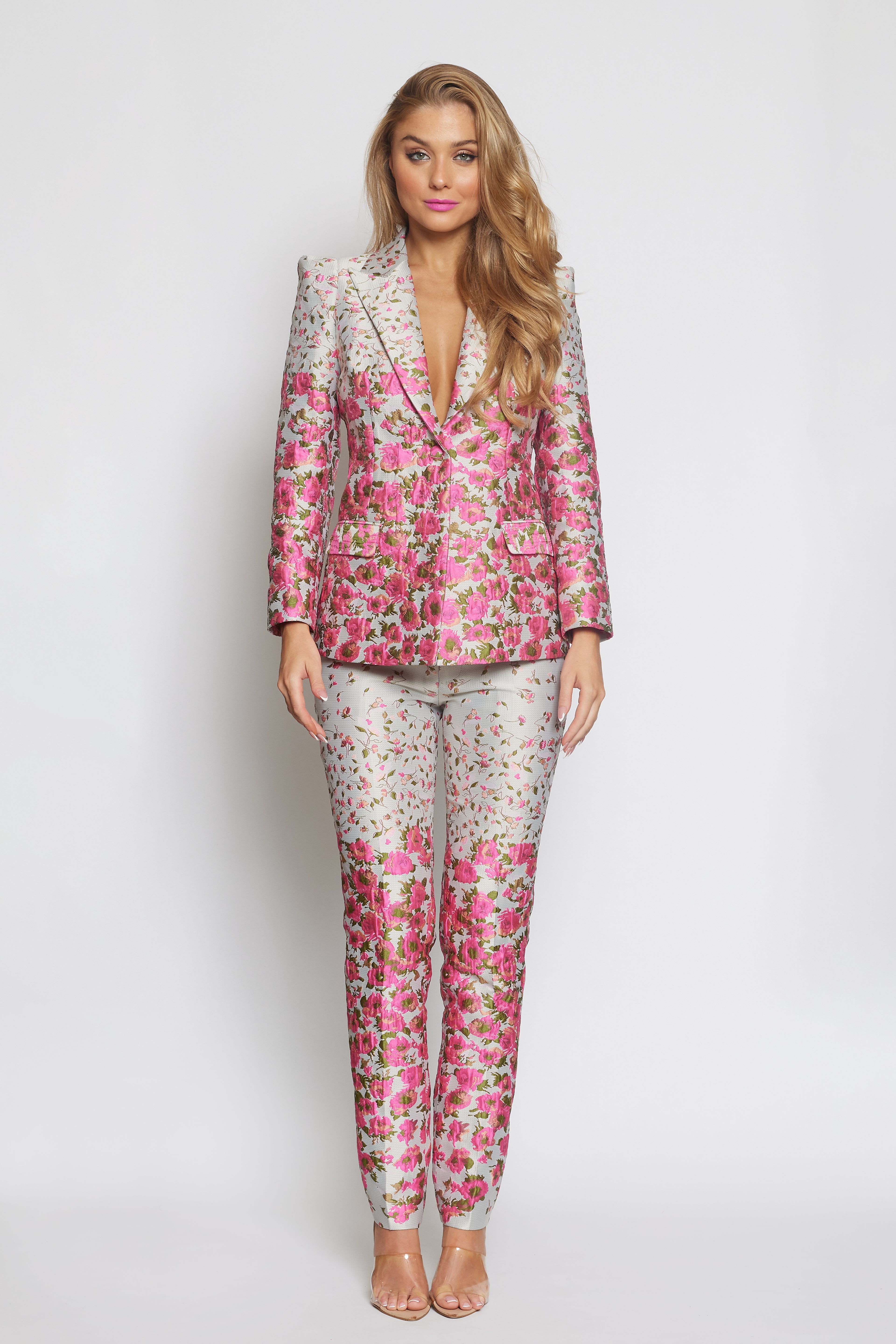 Pink Floral Brocade Suit