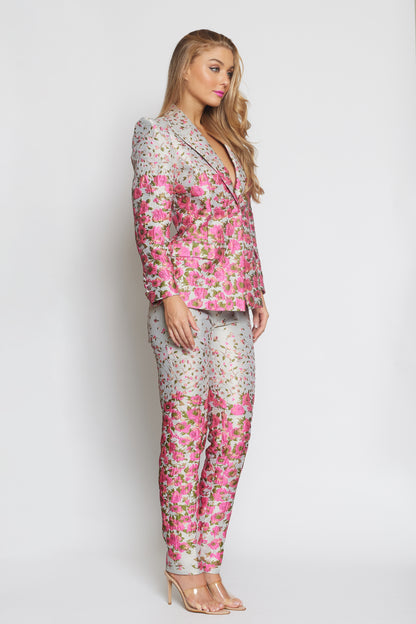 Pink Floral Brocade Suit