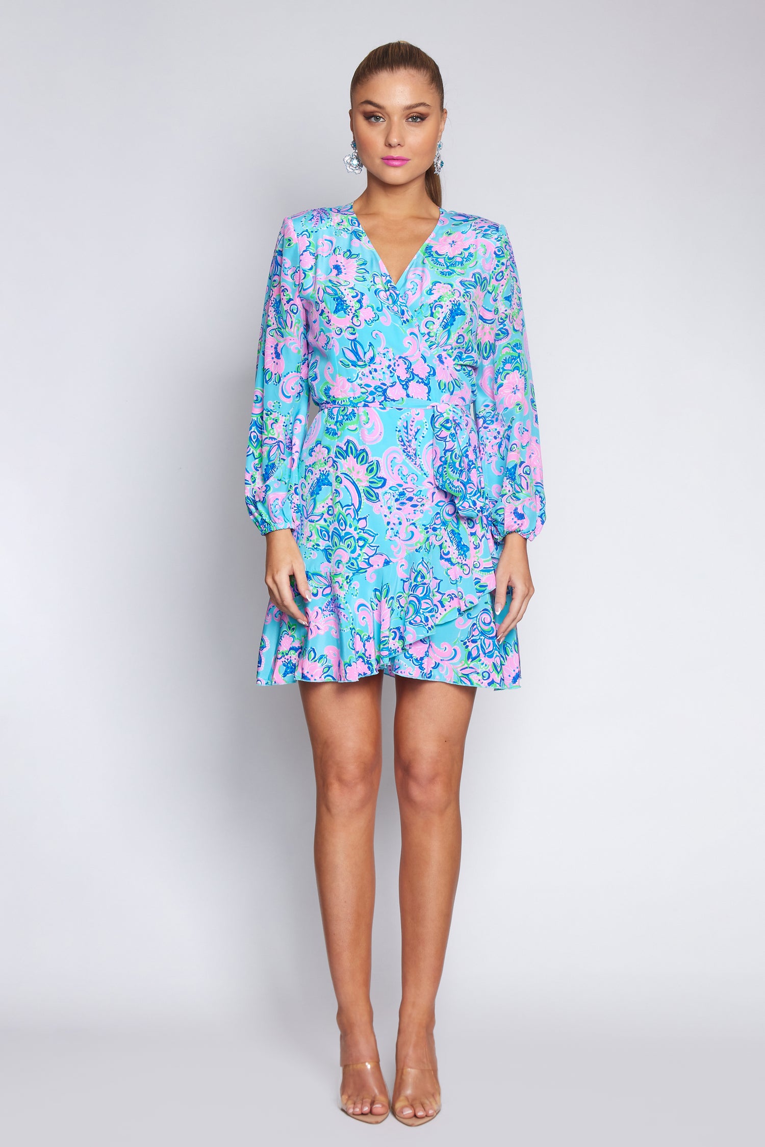 Amalfi Blue and Pink Wrap dress (Short)