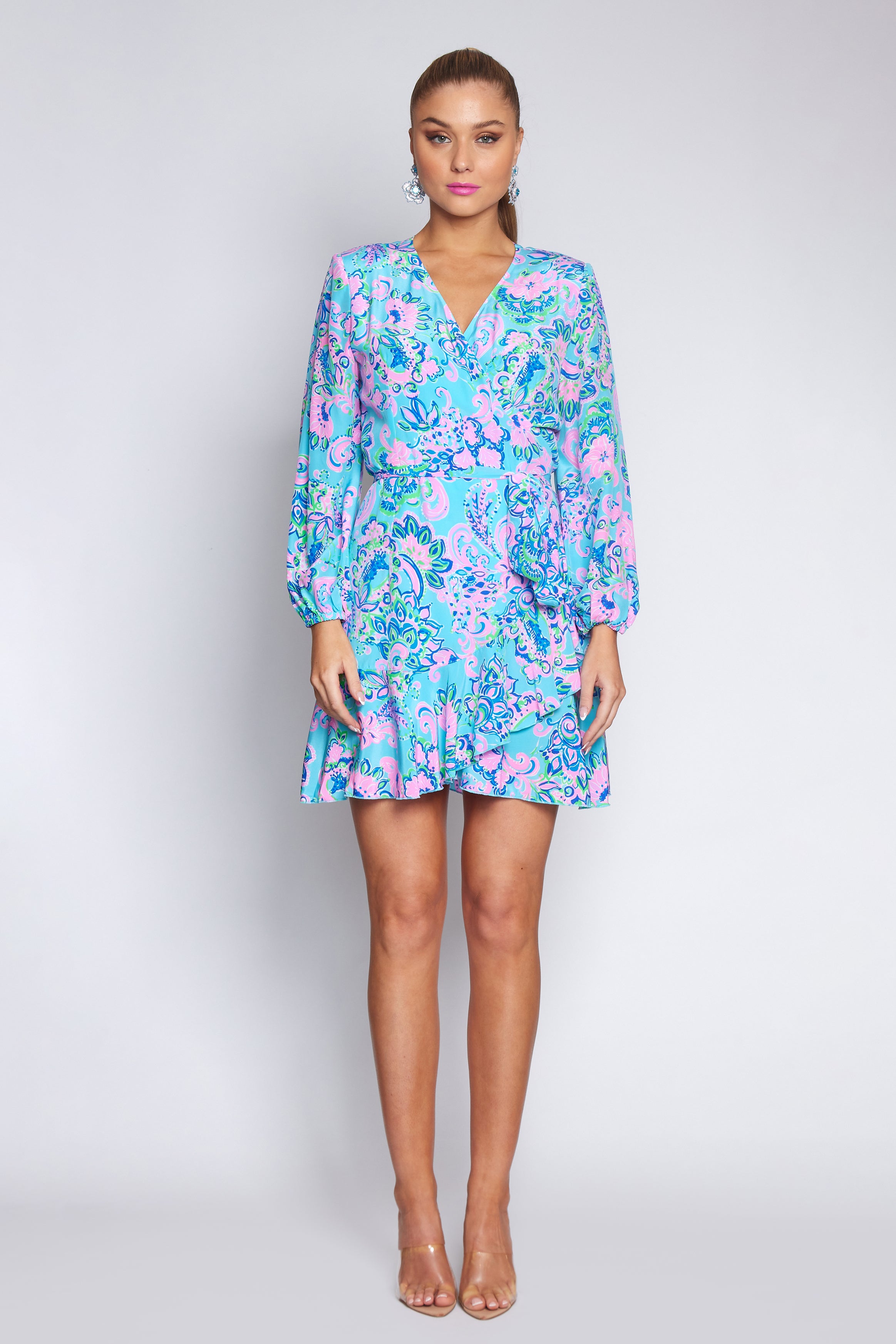 Amalfi Blue and Pink Wrap dress (Short)