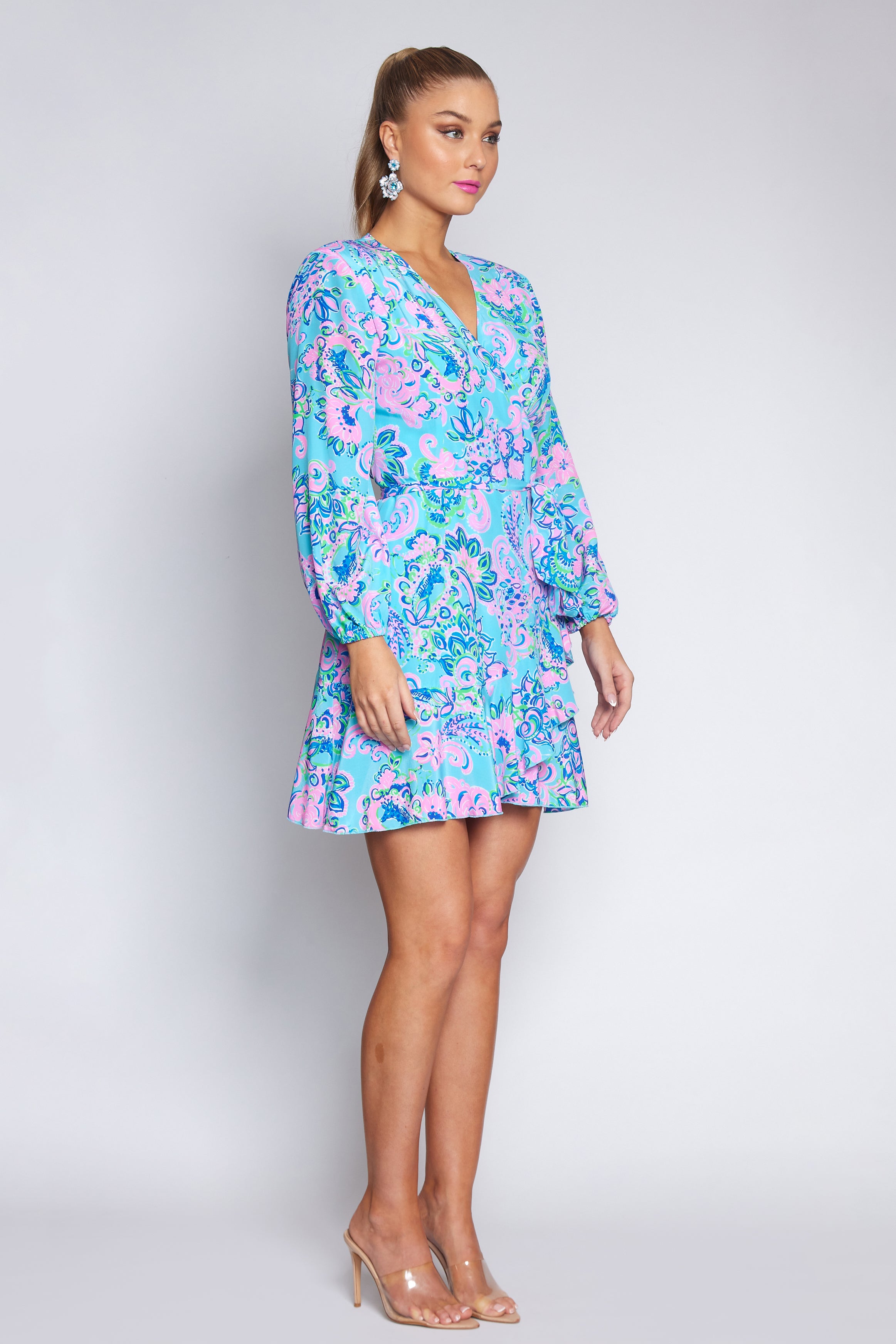 Amalfi Blue and Pink Wrap dress (Short)