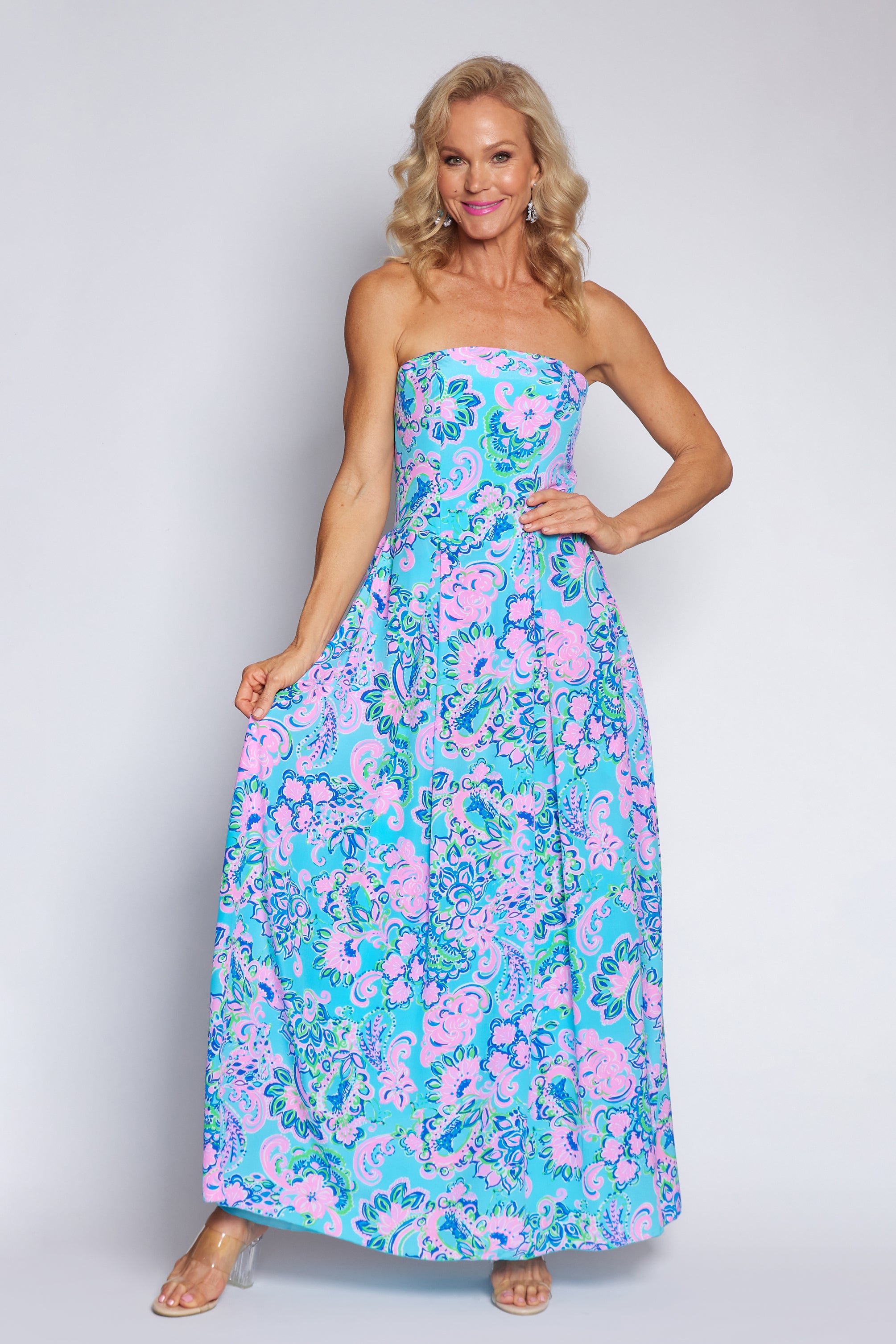 Amalfi Blue and Pink Strapless Dress