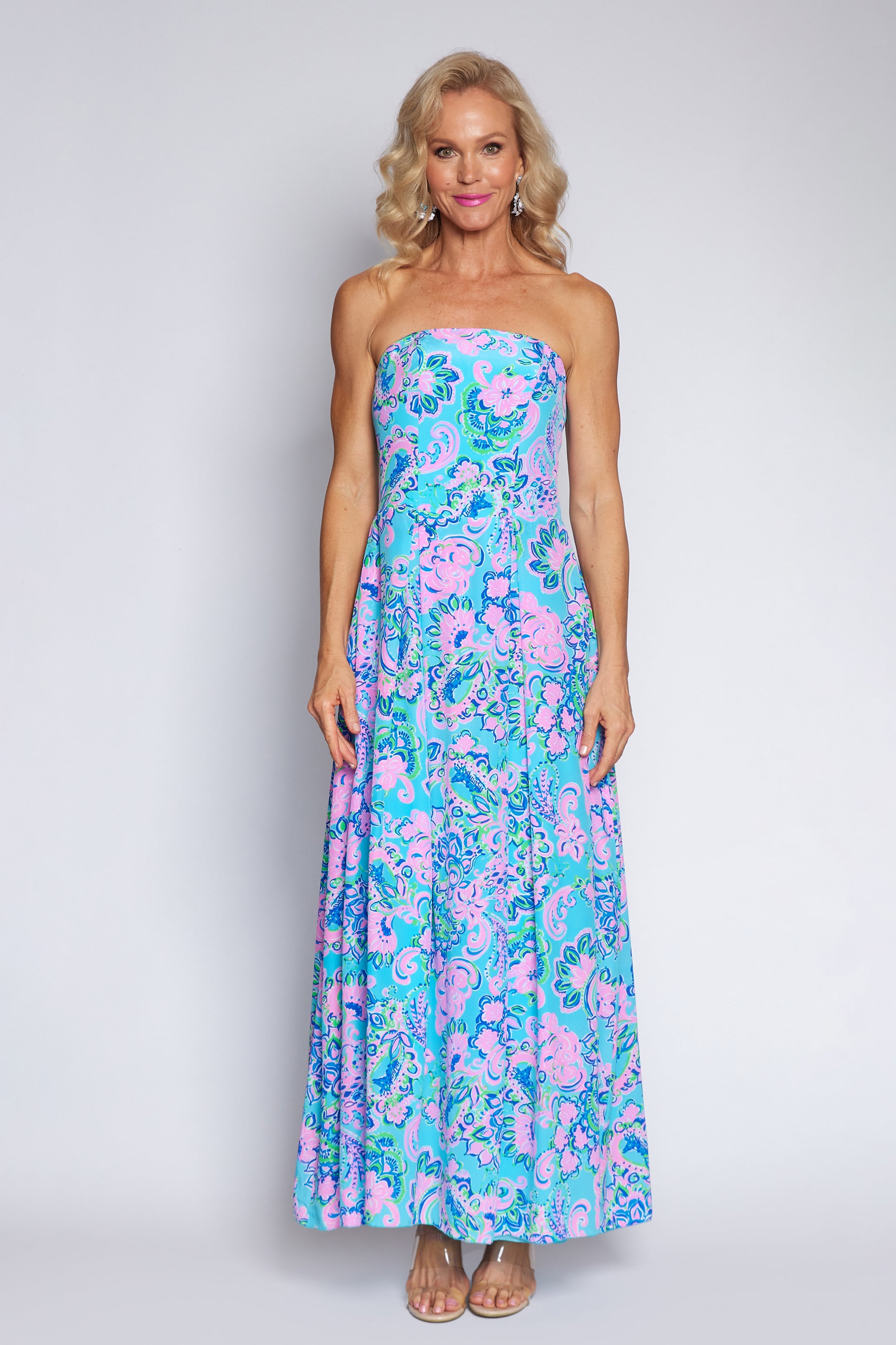 Amalfi Blue and Pink Strapless Dress