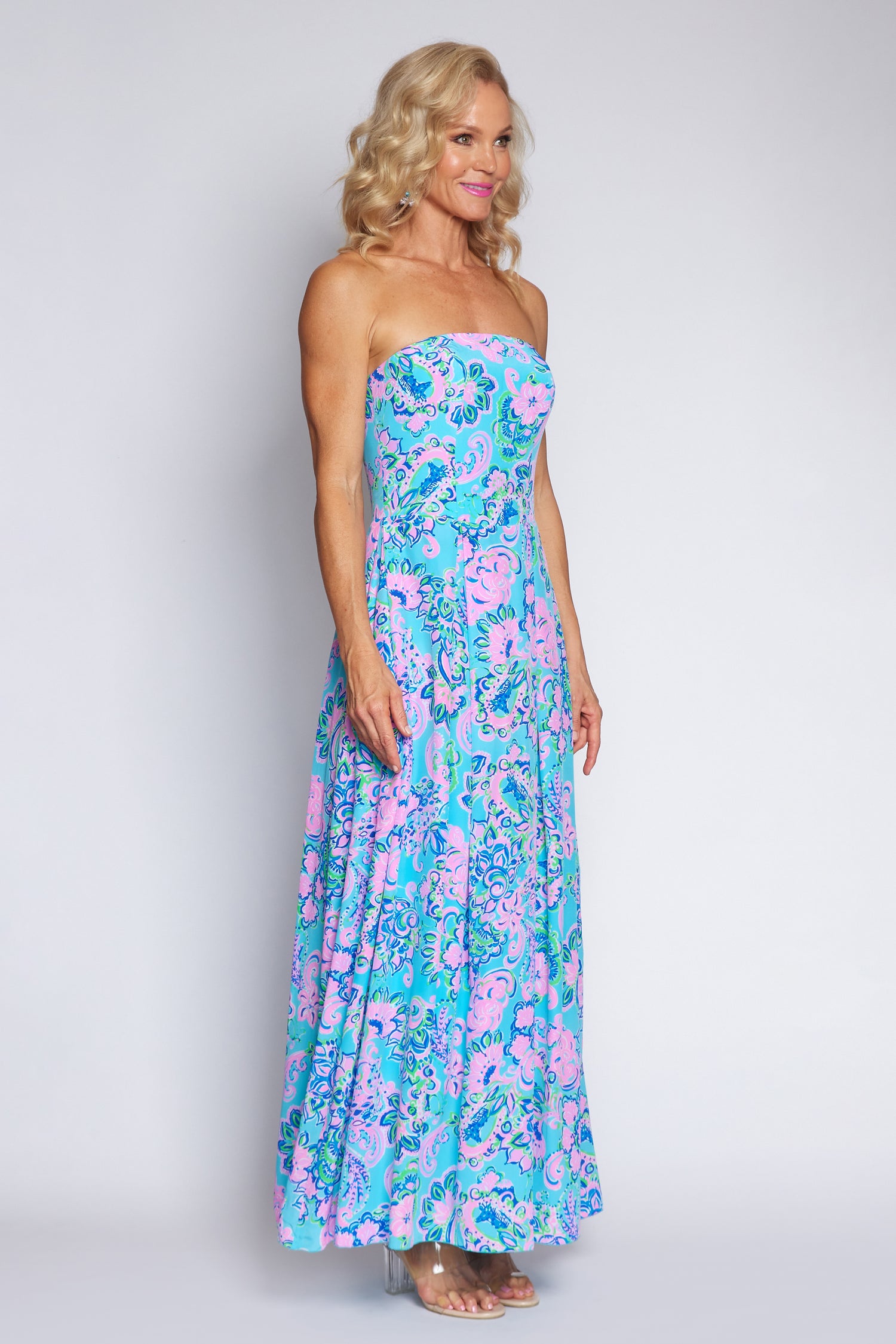 Amalfi Blue and Pink Strapless Dress