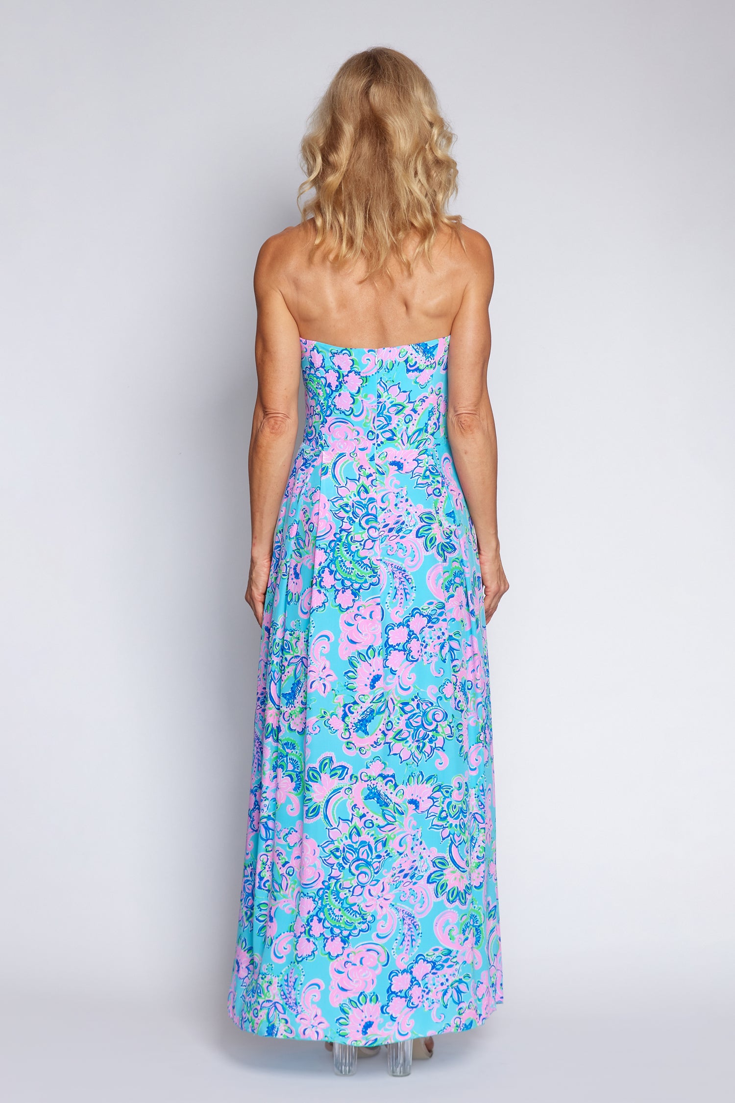 Amalfi Blue and Pink Strapless Dress