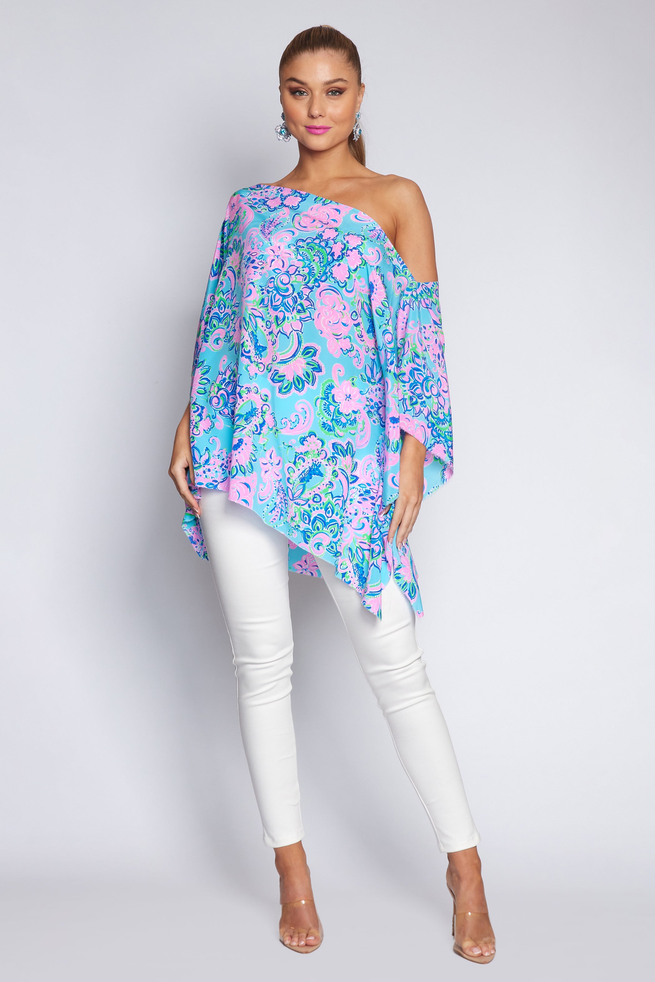 Amalfi Blue and Pink Poncho