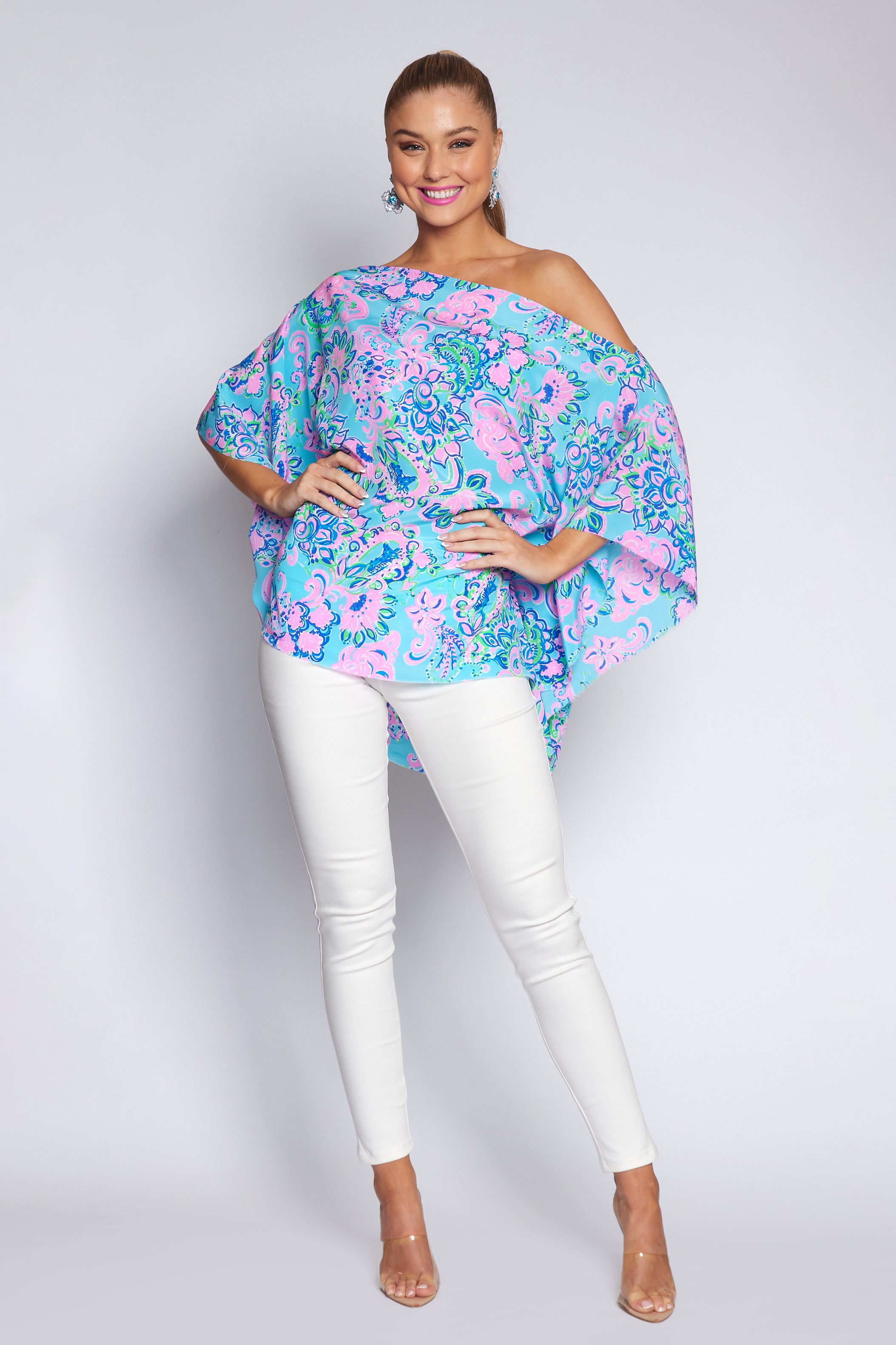 Amalfi Blue and Pink Poncho