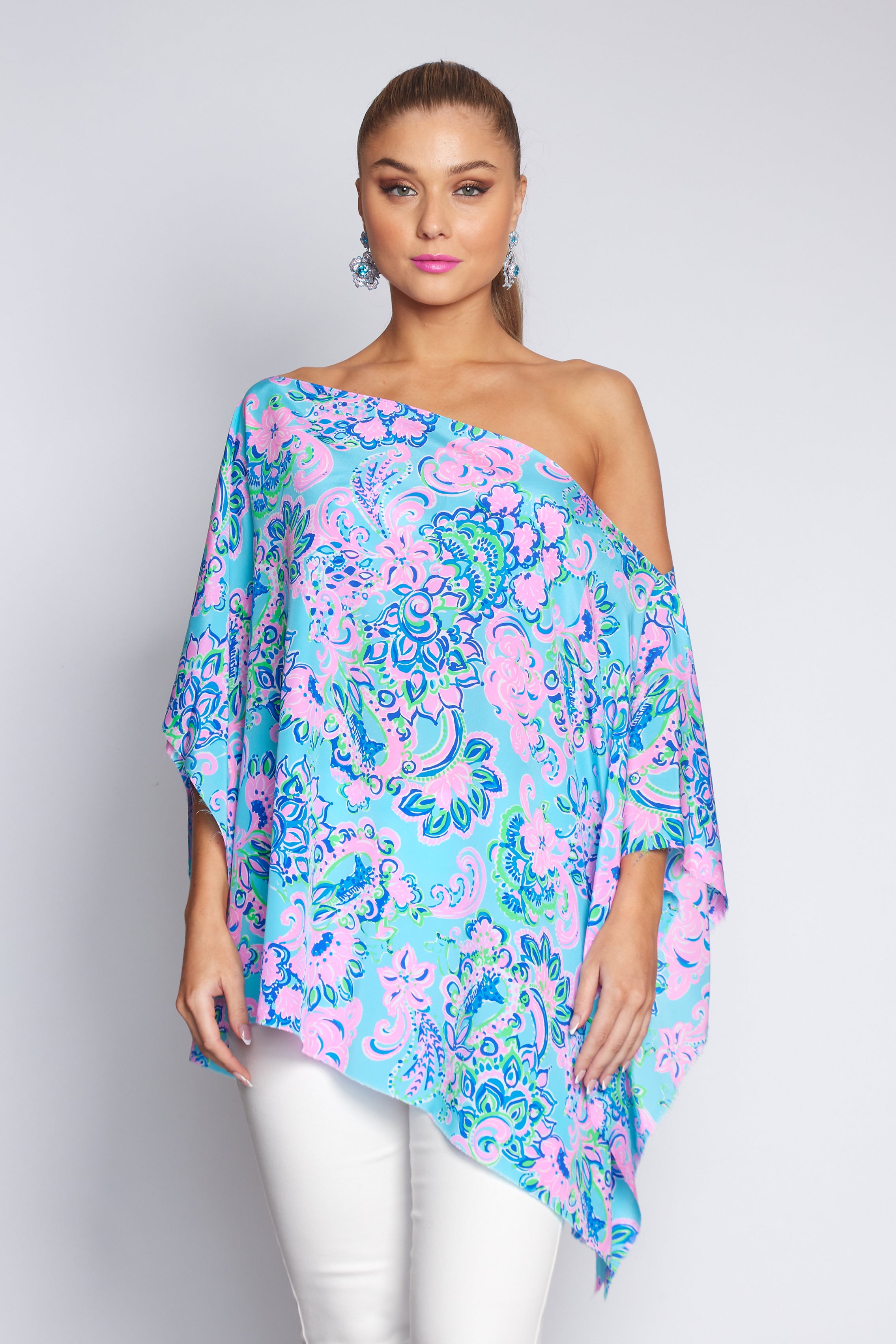 Amalfi Blue and Pink Poncho