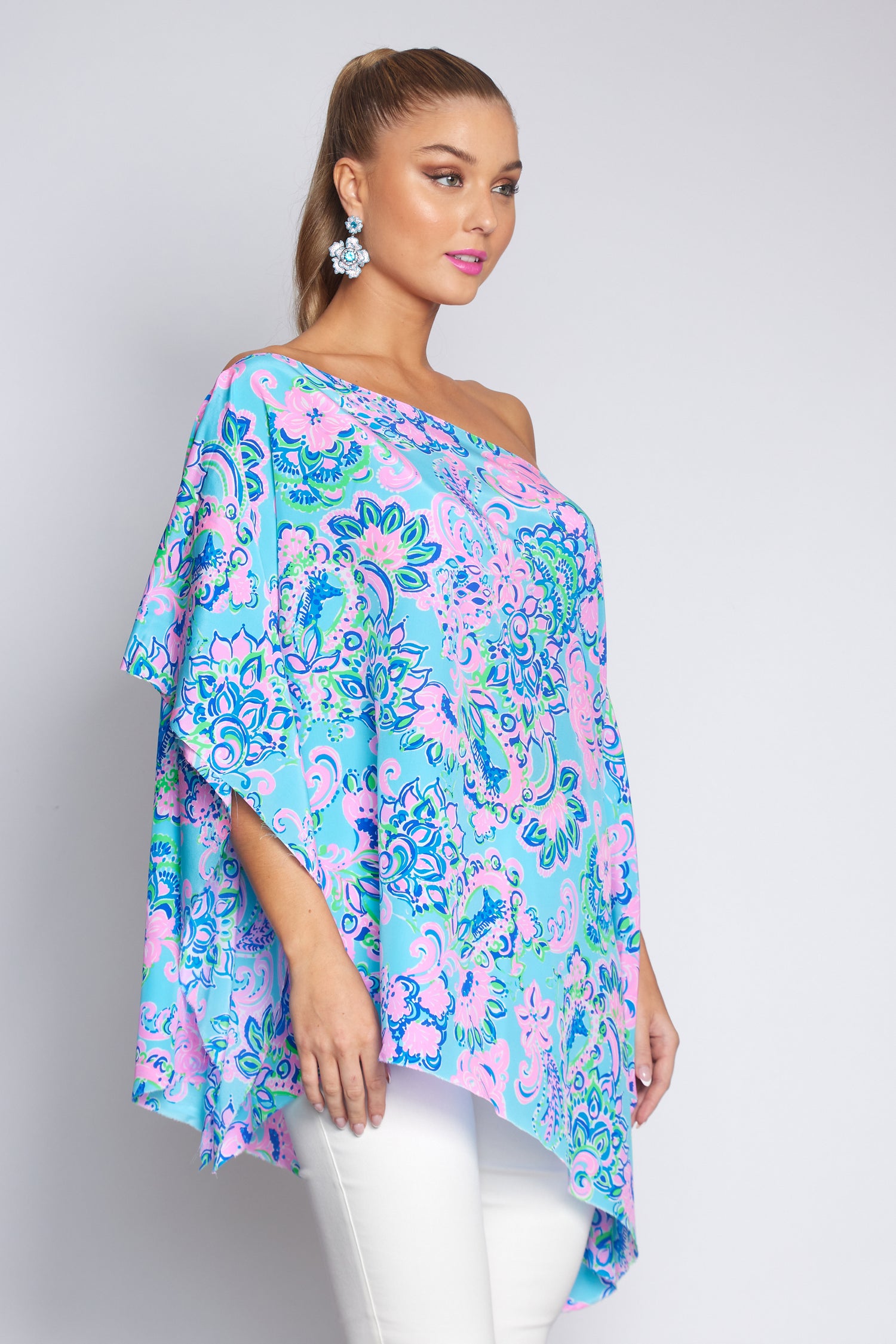 Amalfi Blue and Pink Poncho