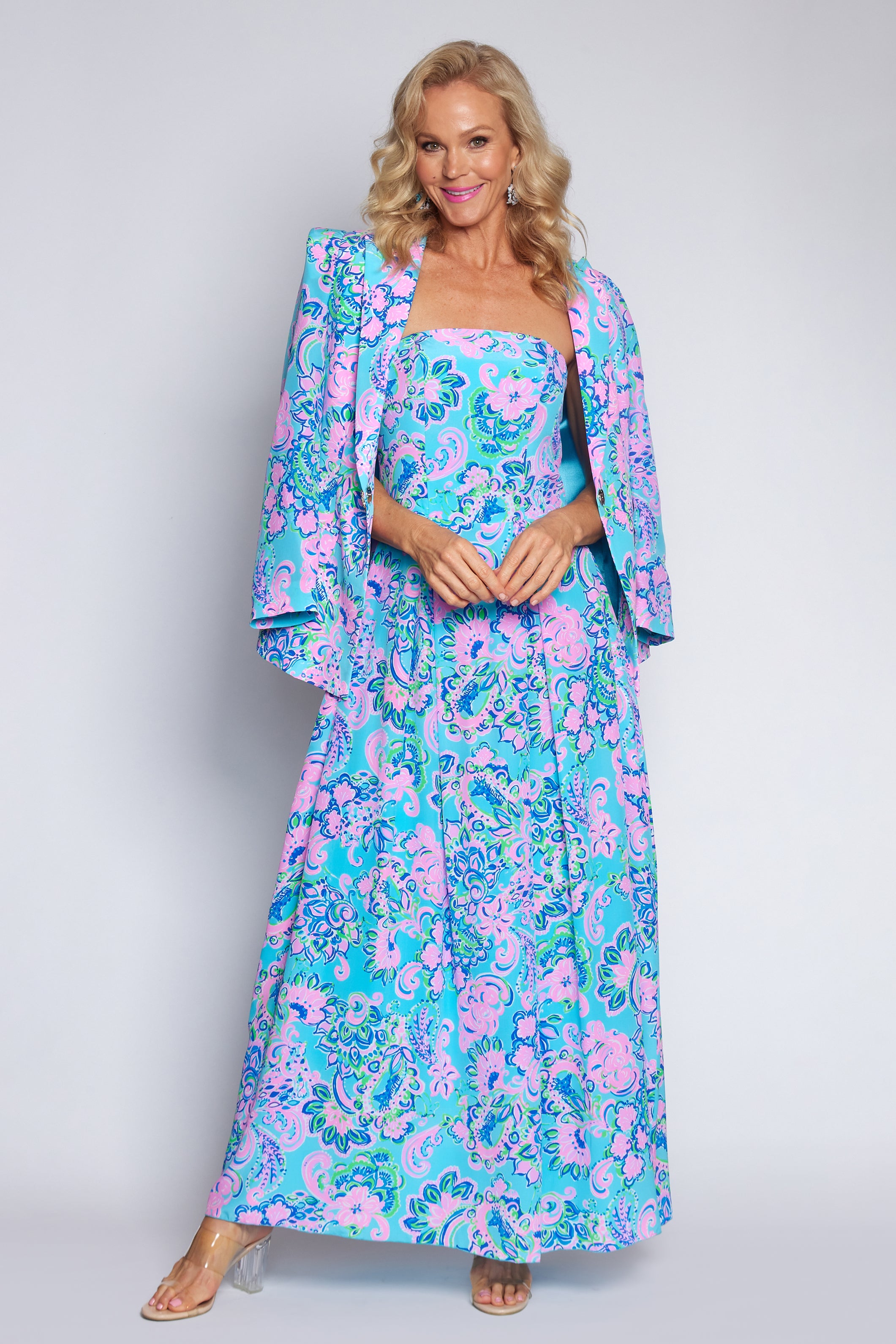 Amalfi Blue and Pink Strapless Dress