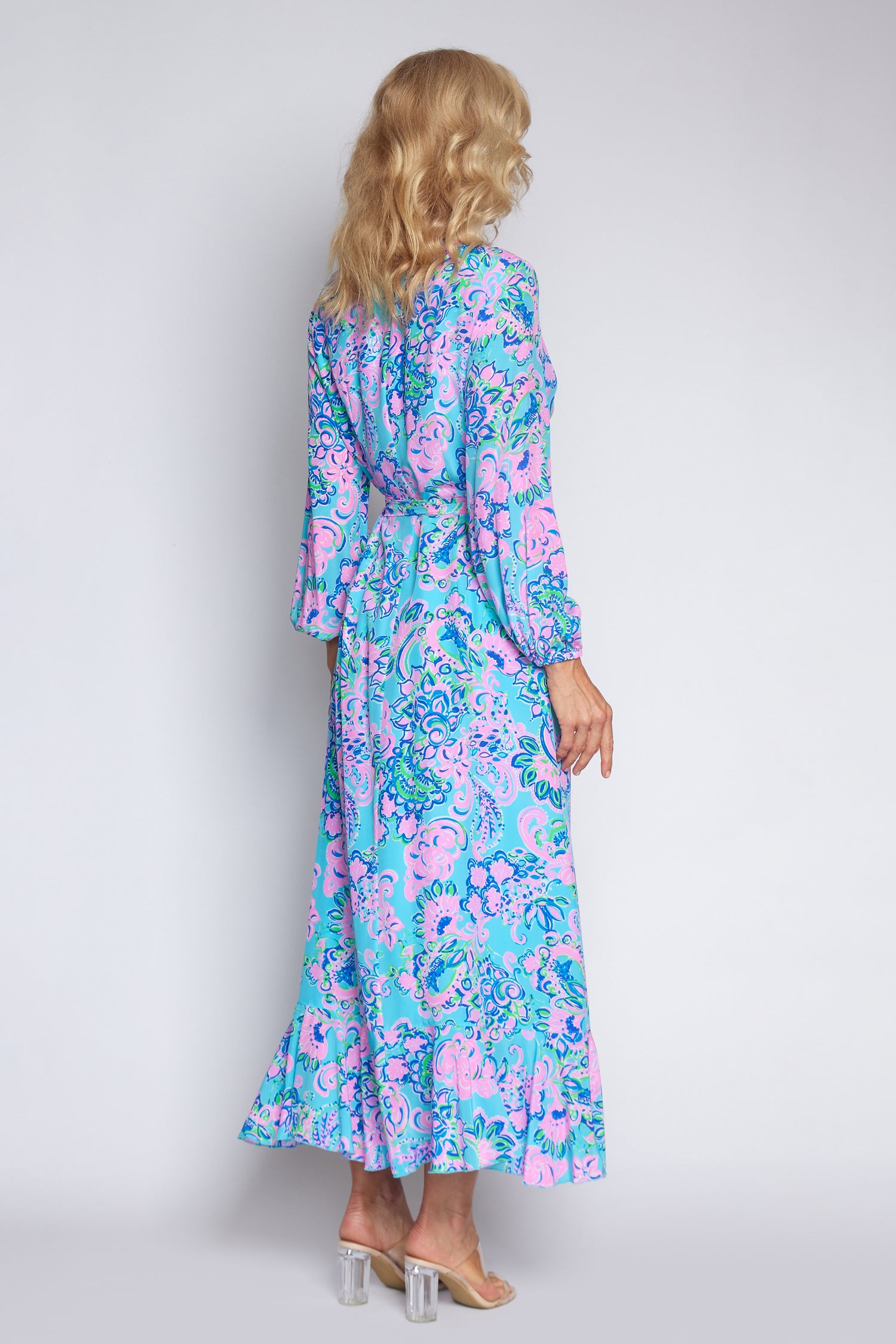 Amalfi Blue and Pink Wrap dress (Long)