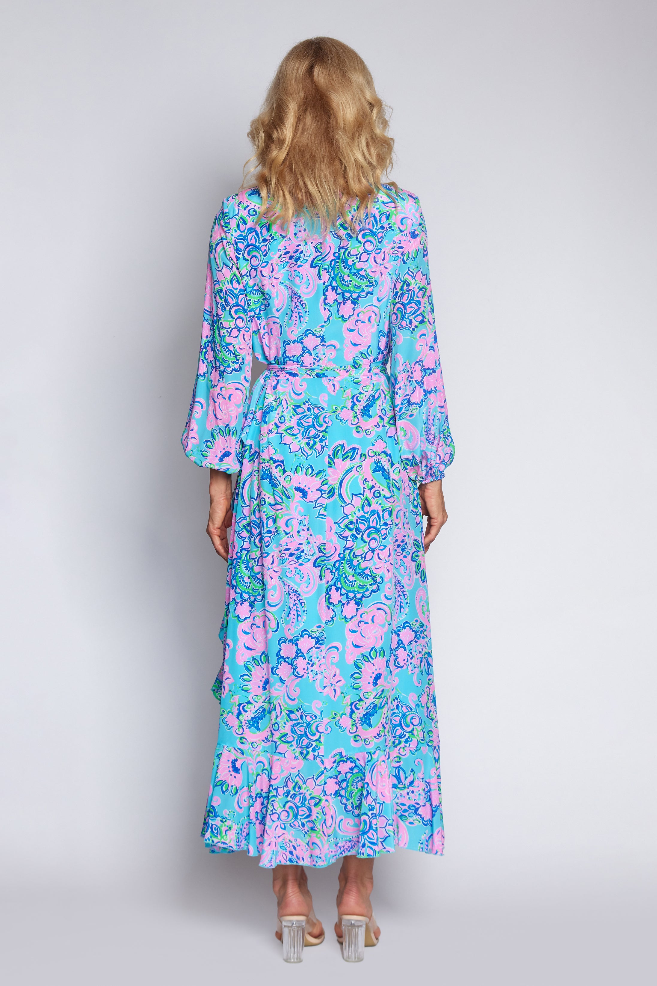 Amalfi Blue and Pink Wrap dress (Long)