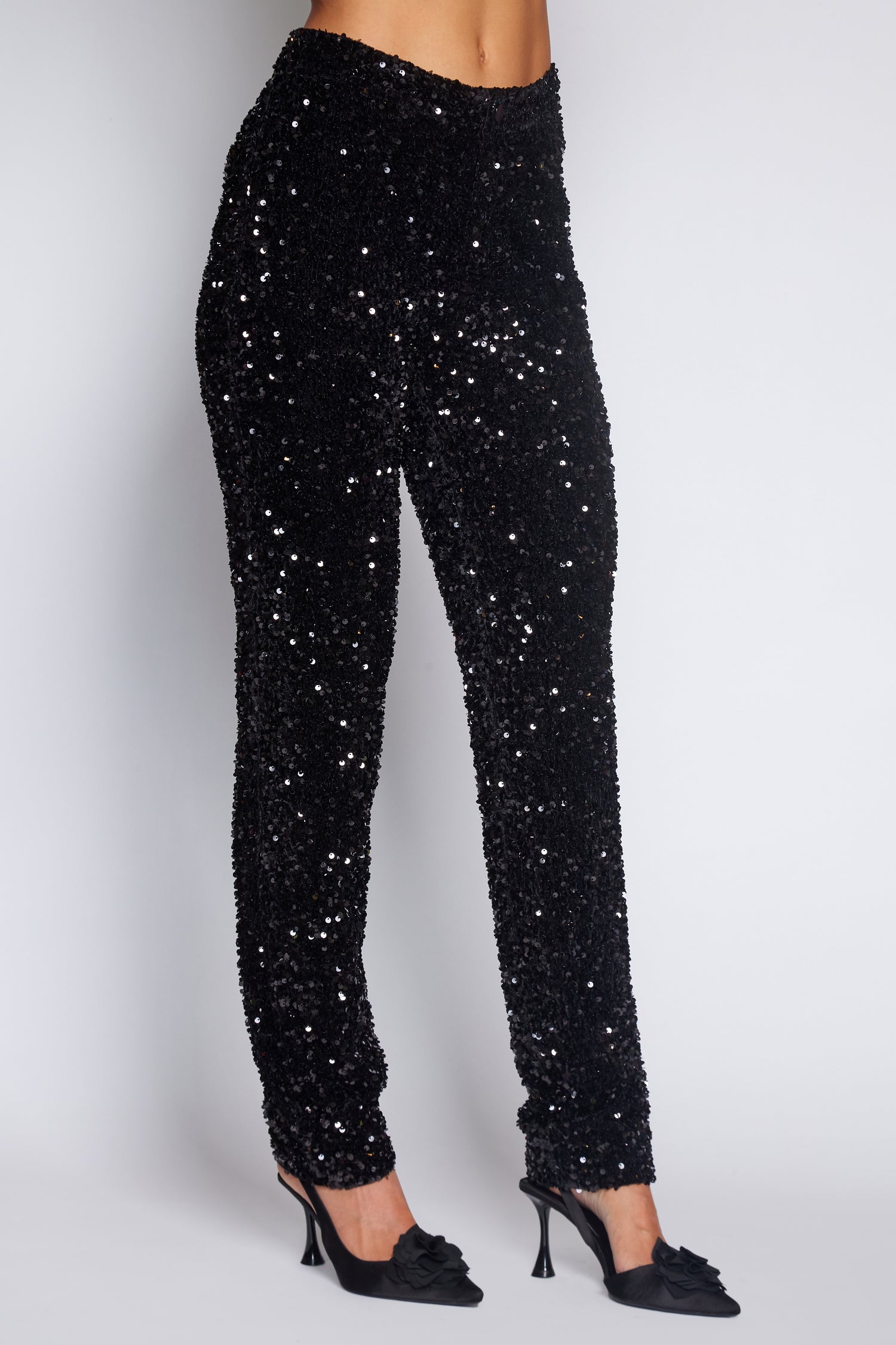 Black Velvet Sequin Classic Pant