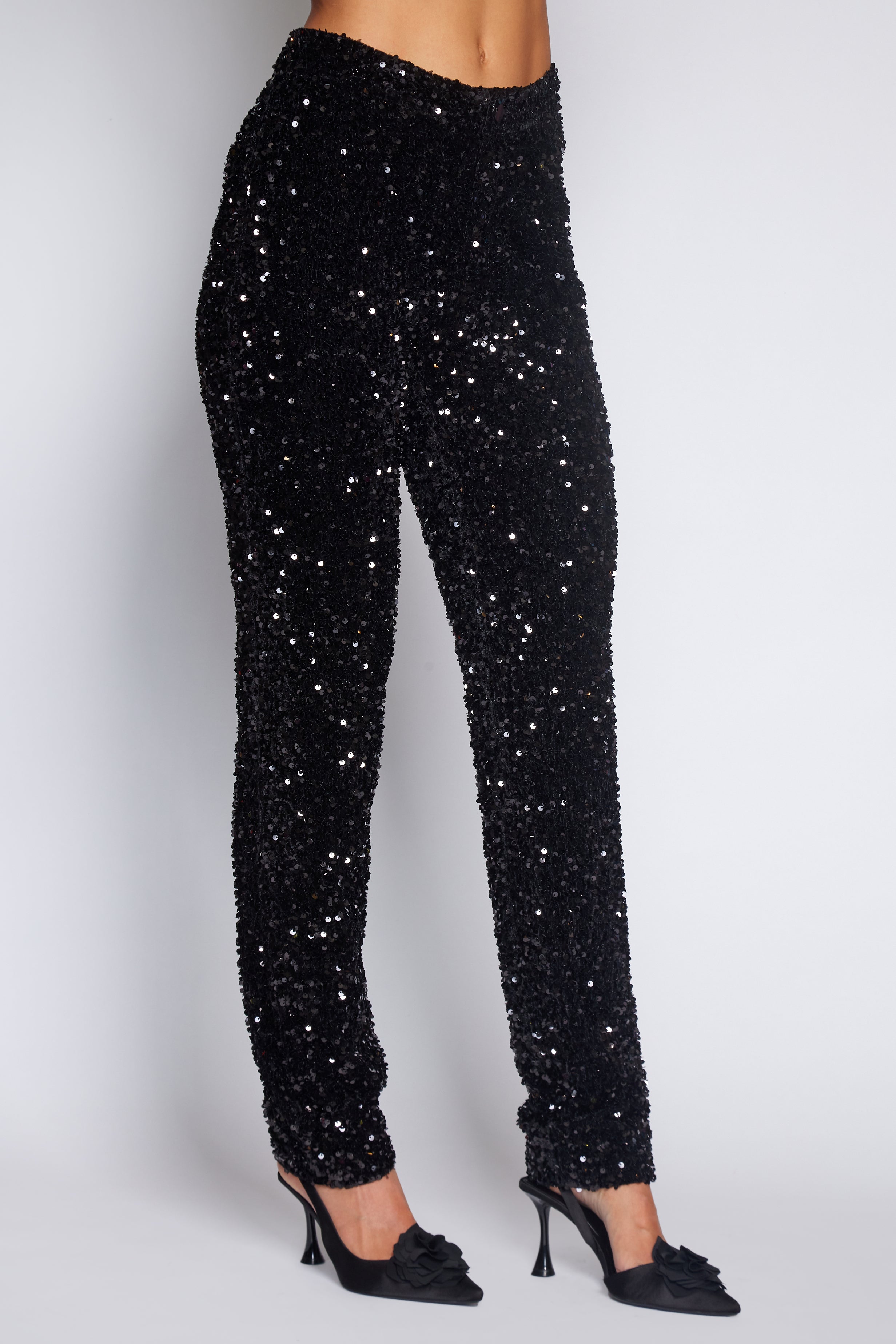 Black Velvet Sequin Classic Pant