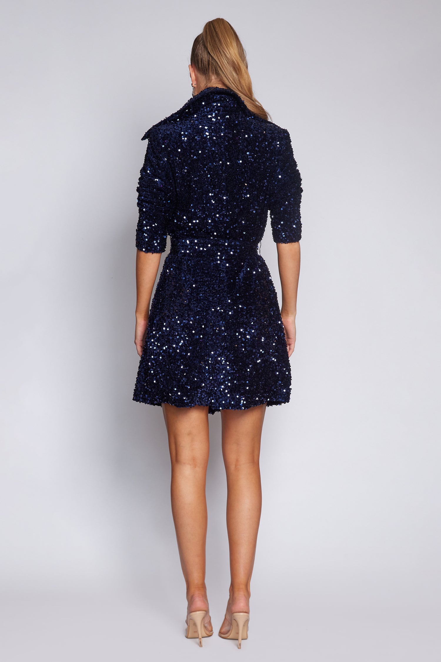 Navy Velvet Sequin Trench Coat
