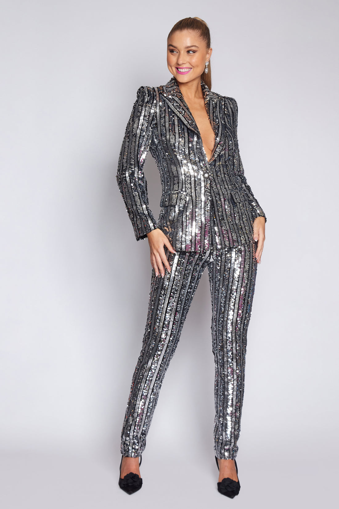 Black and Silver Sequin Suit