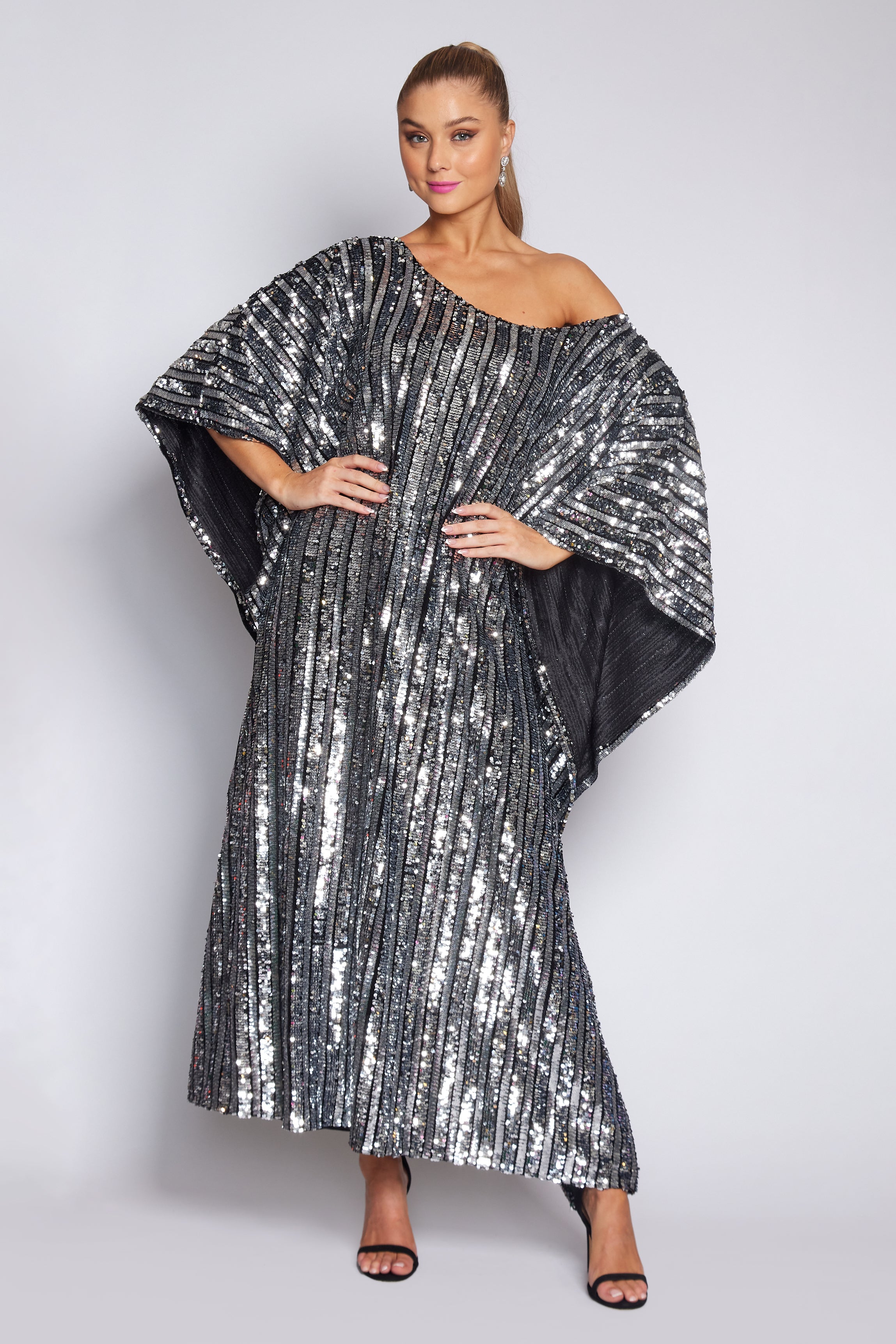 Black and Silver Sequin Kaftan