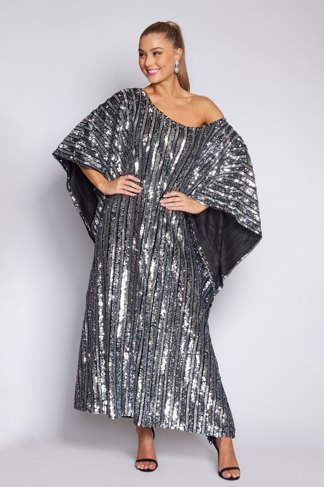 Black and Silver Sequin Kaftan