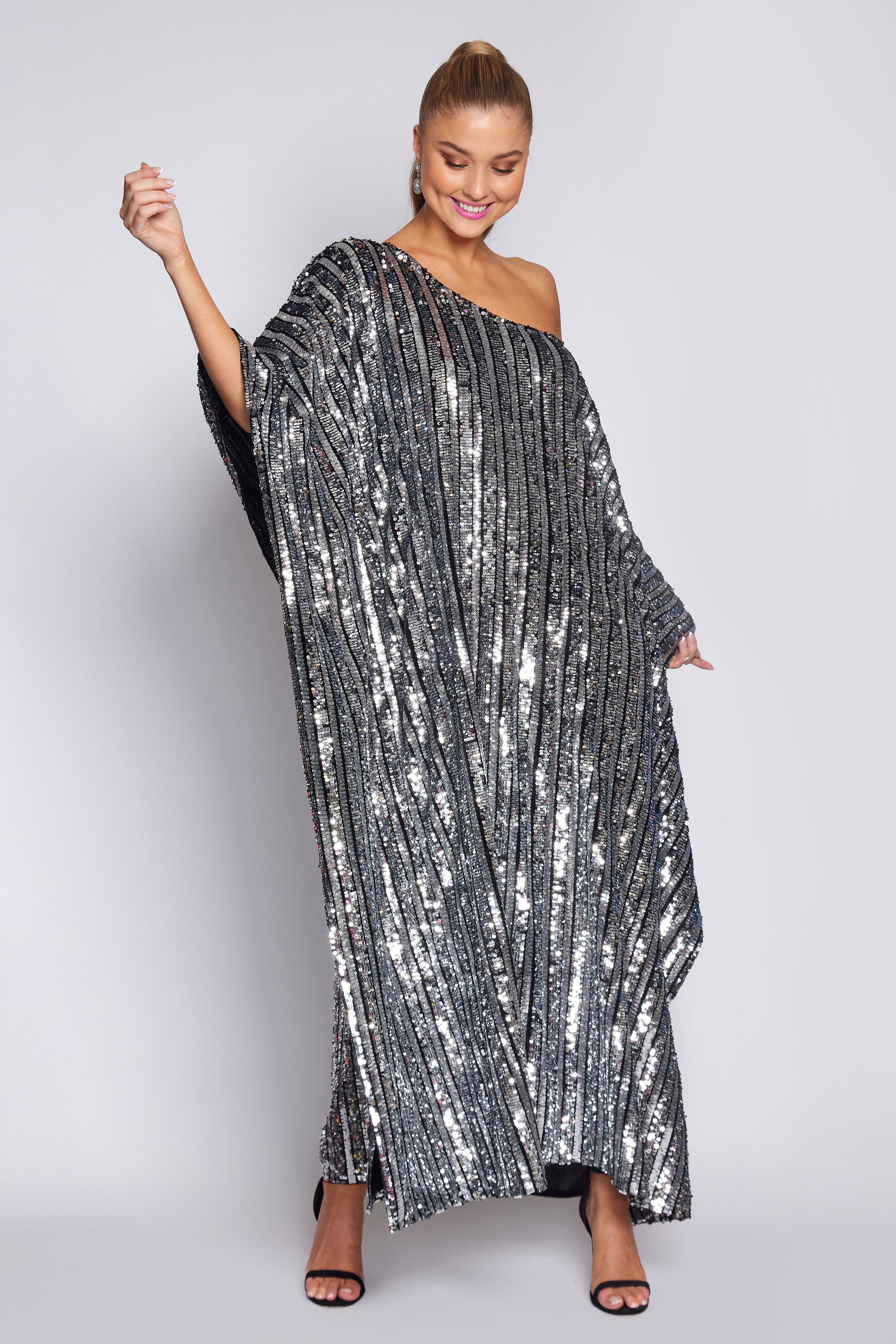 Black and Silver Sequin Kaftan