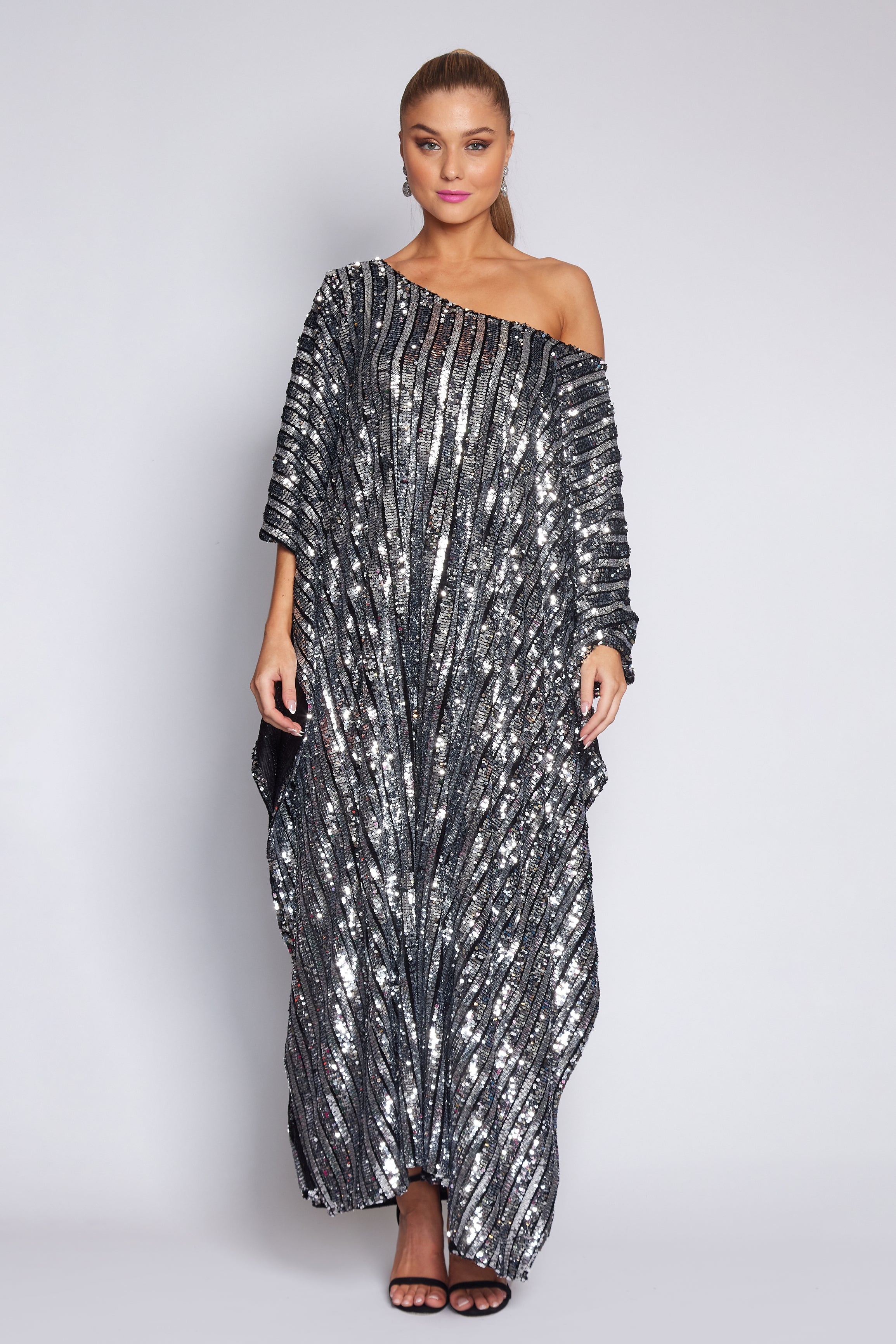 Black and Silver Sequin Kaftan