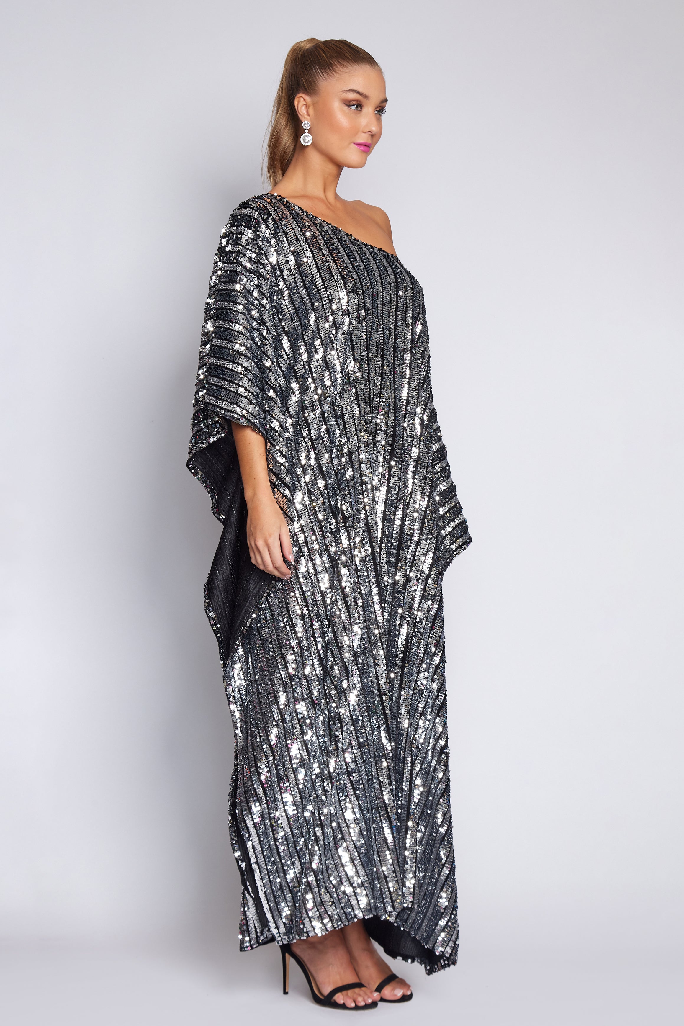 Black and Silver Sequin Kaftan
