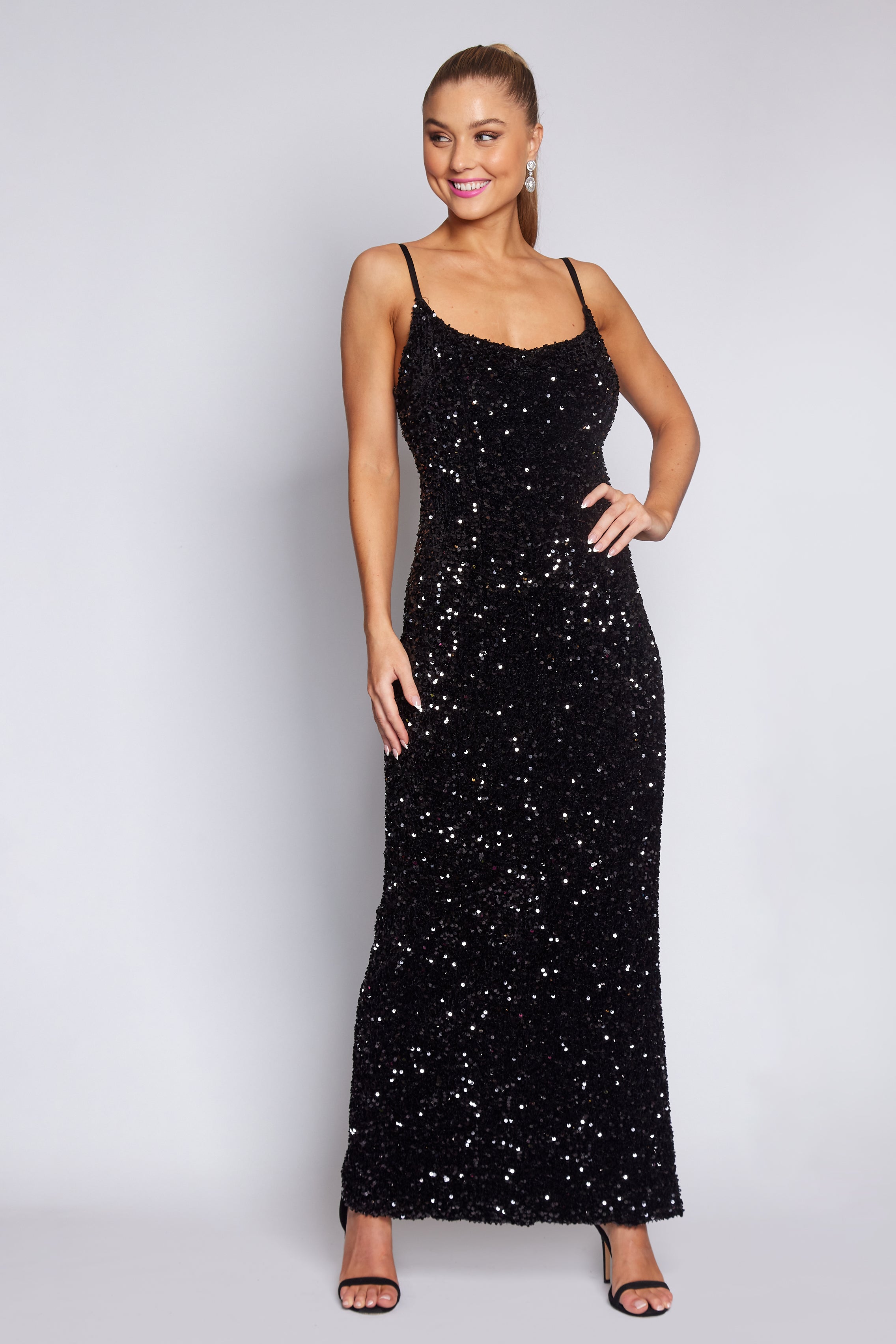 Black Velvet Sequin Slip Dress