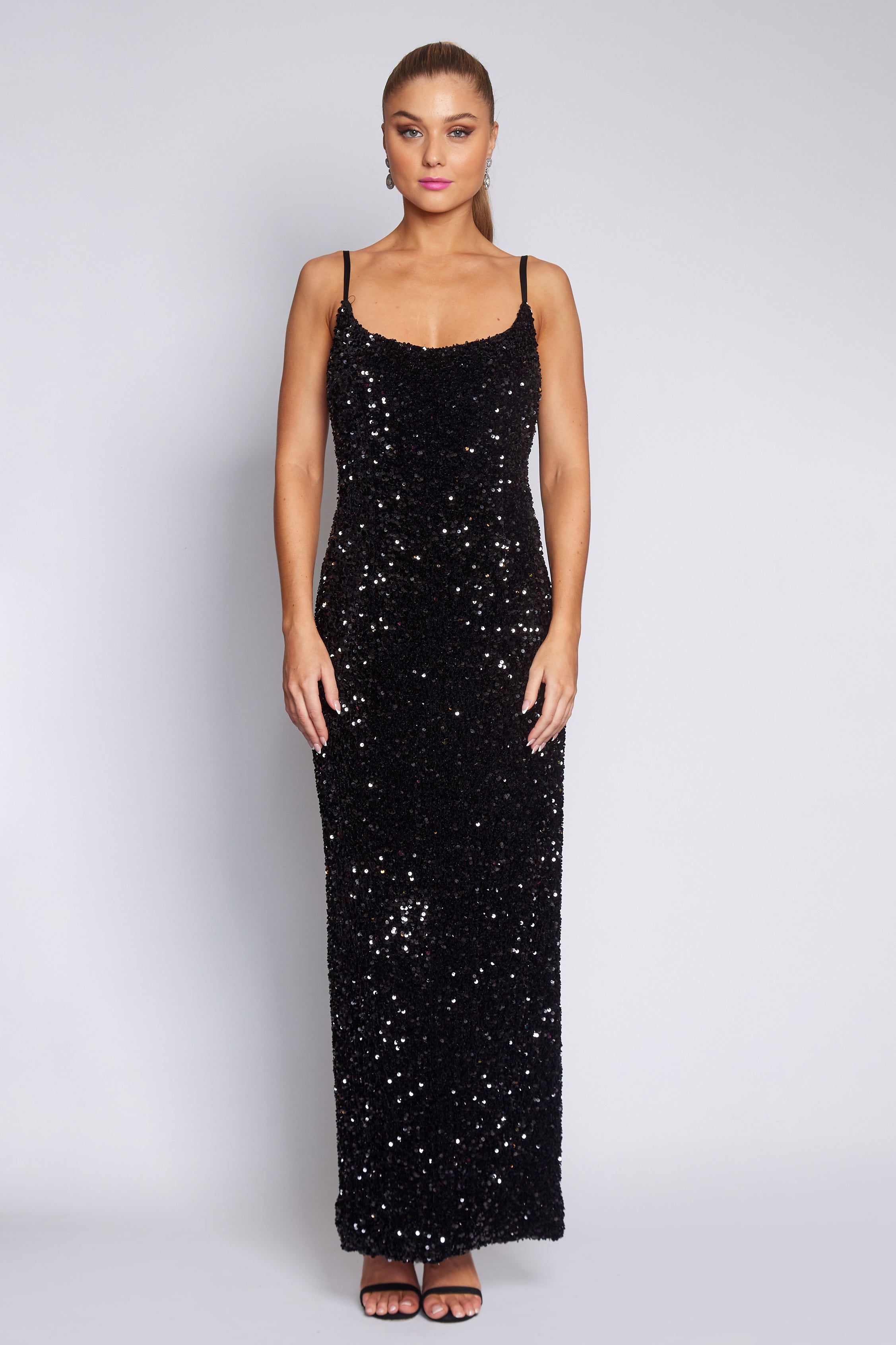 Black Velvet Sequin Slip Dress