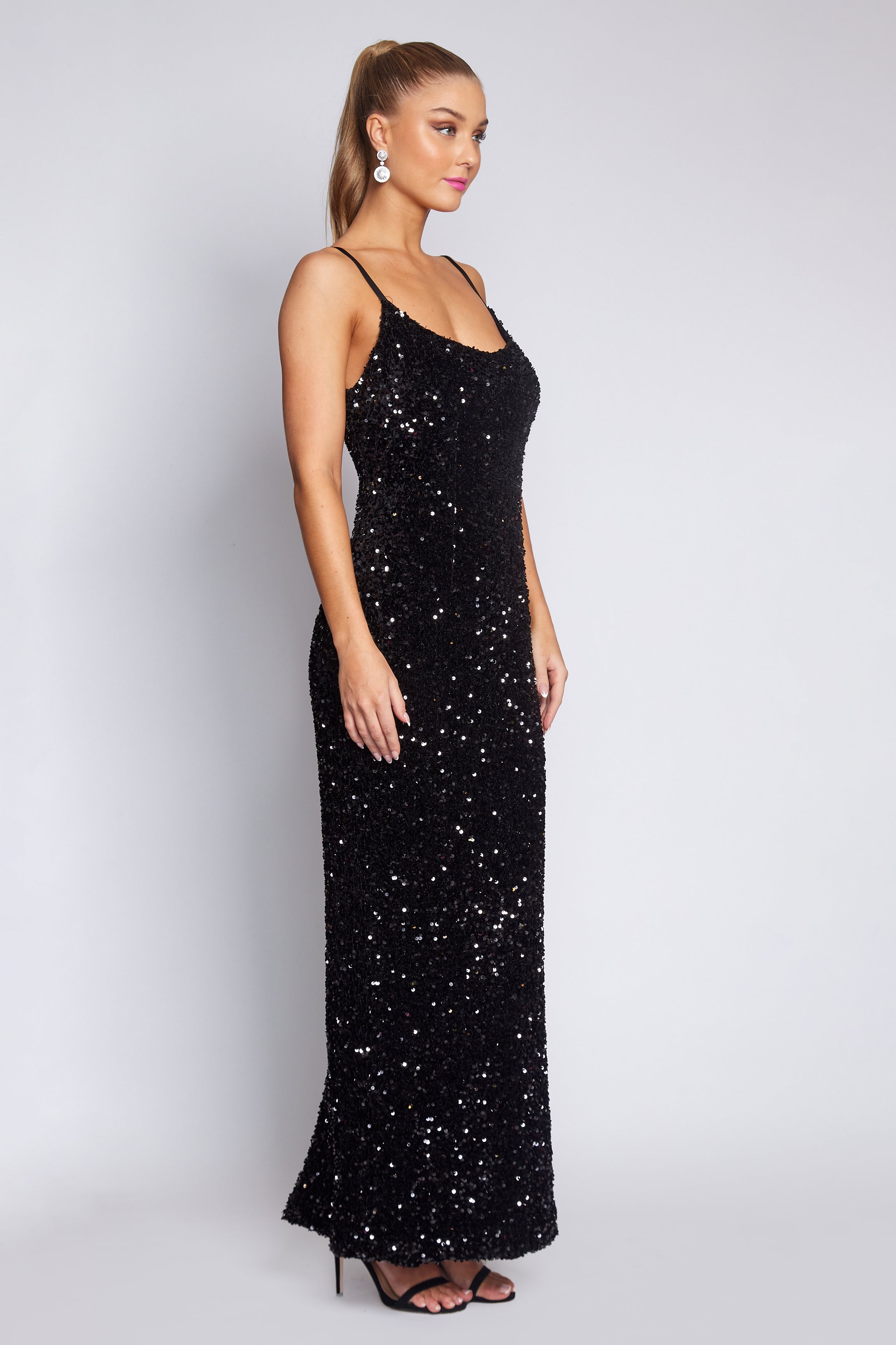 Black Velvet Sequin Slip Dress