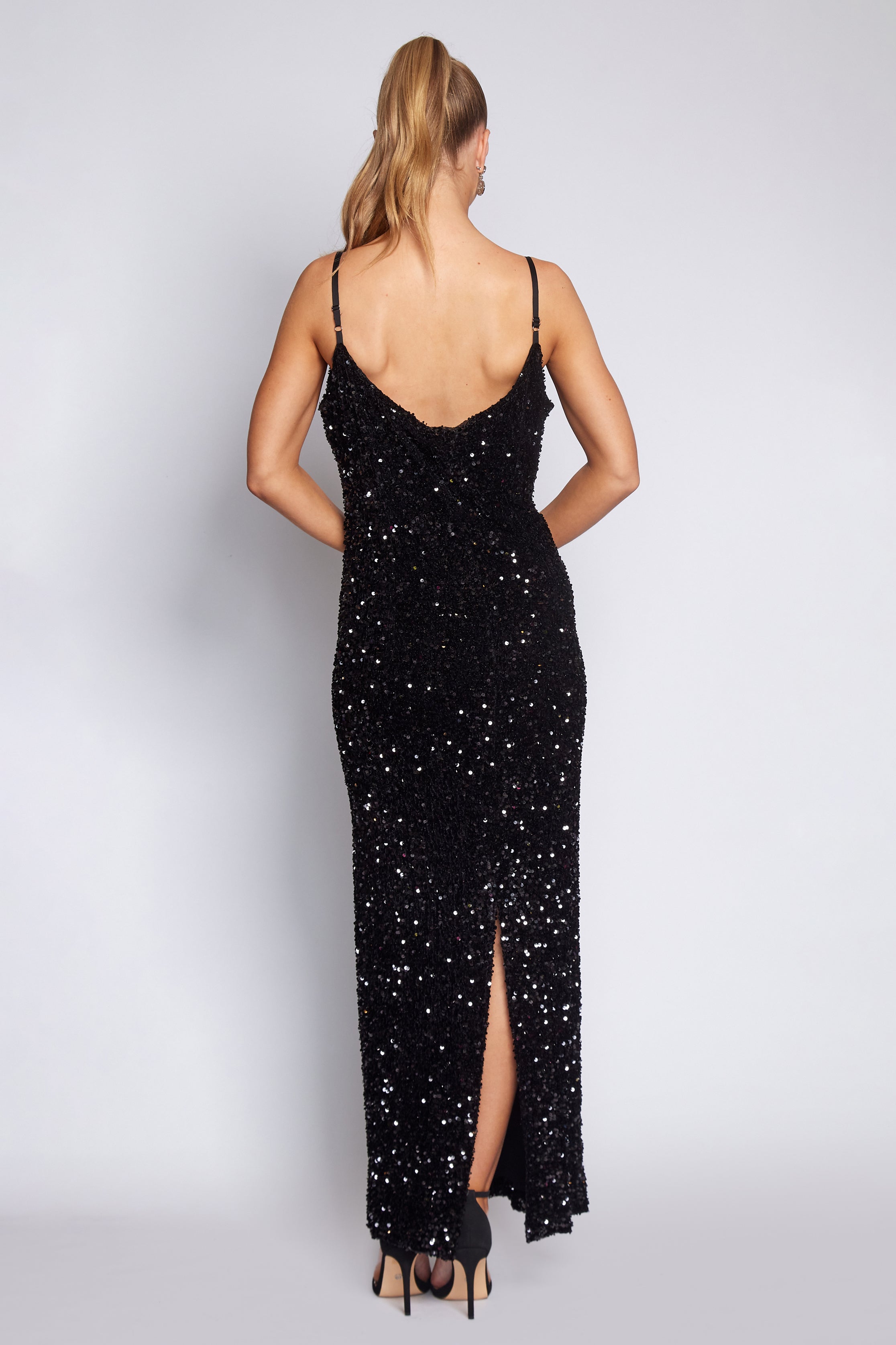 Black Velvet Sequin Slip Dress