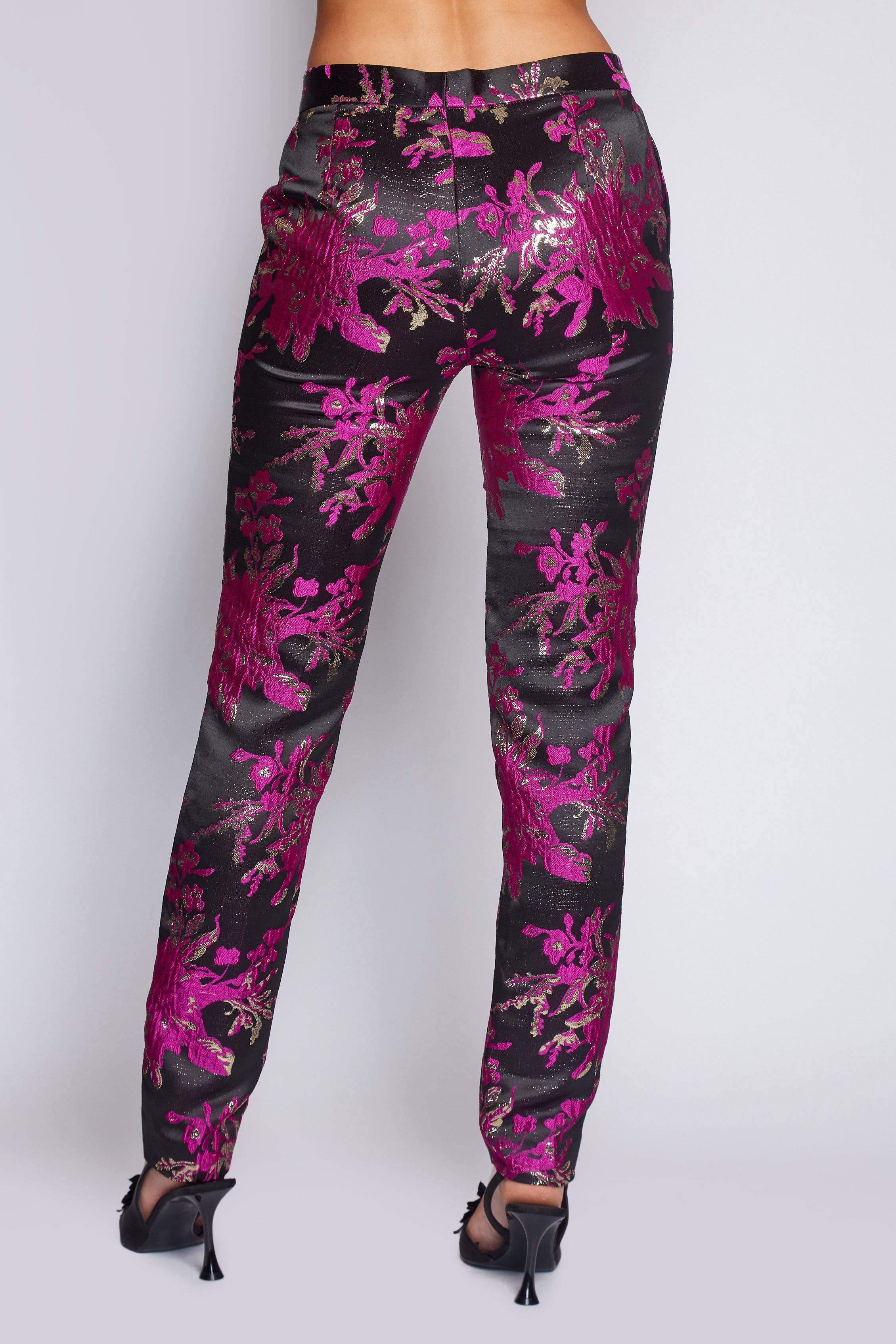 Black and Fuchsia Brocade Suit