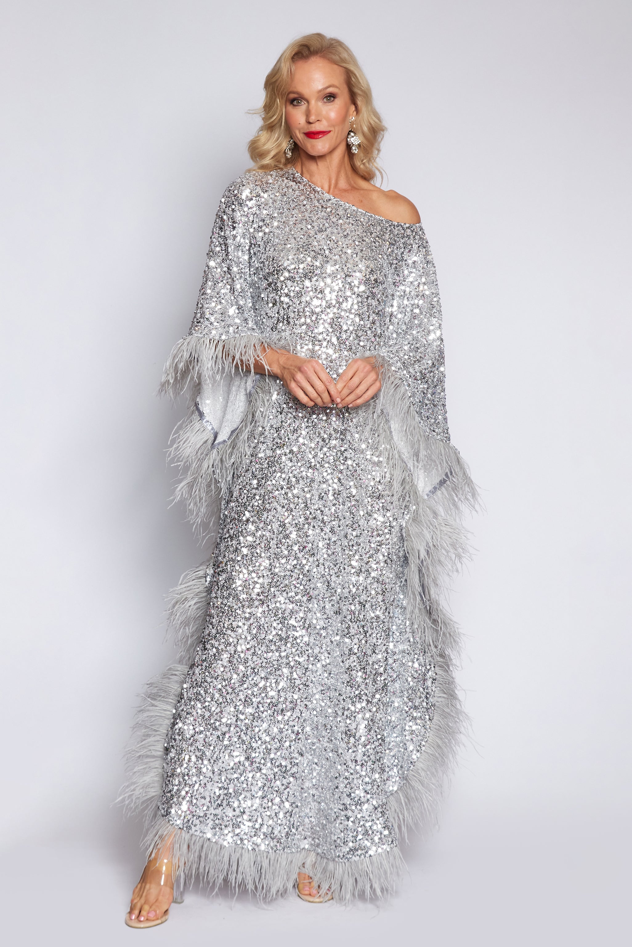 Sequin and Feather Kaftan soniastradiottocouture