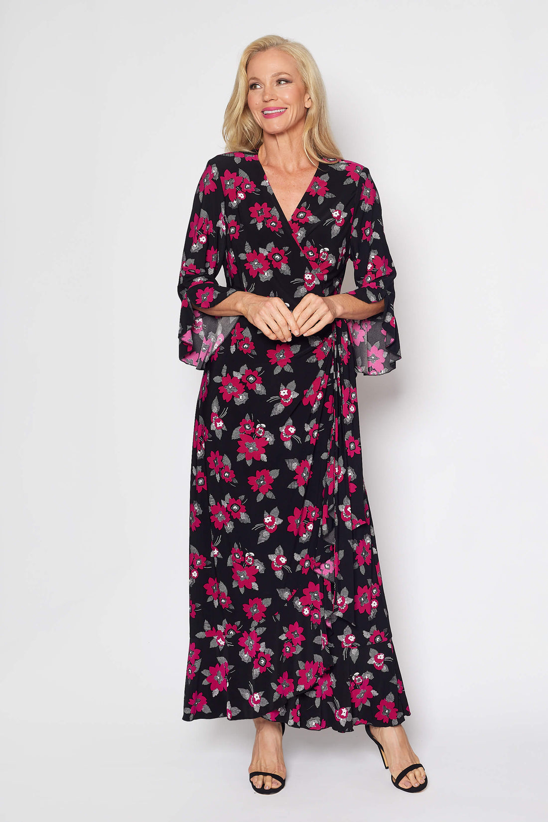 Jersey Wrap Dress (Cerise and Black)