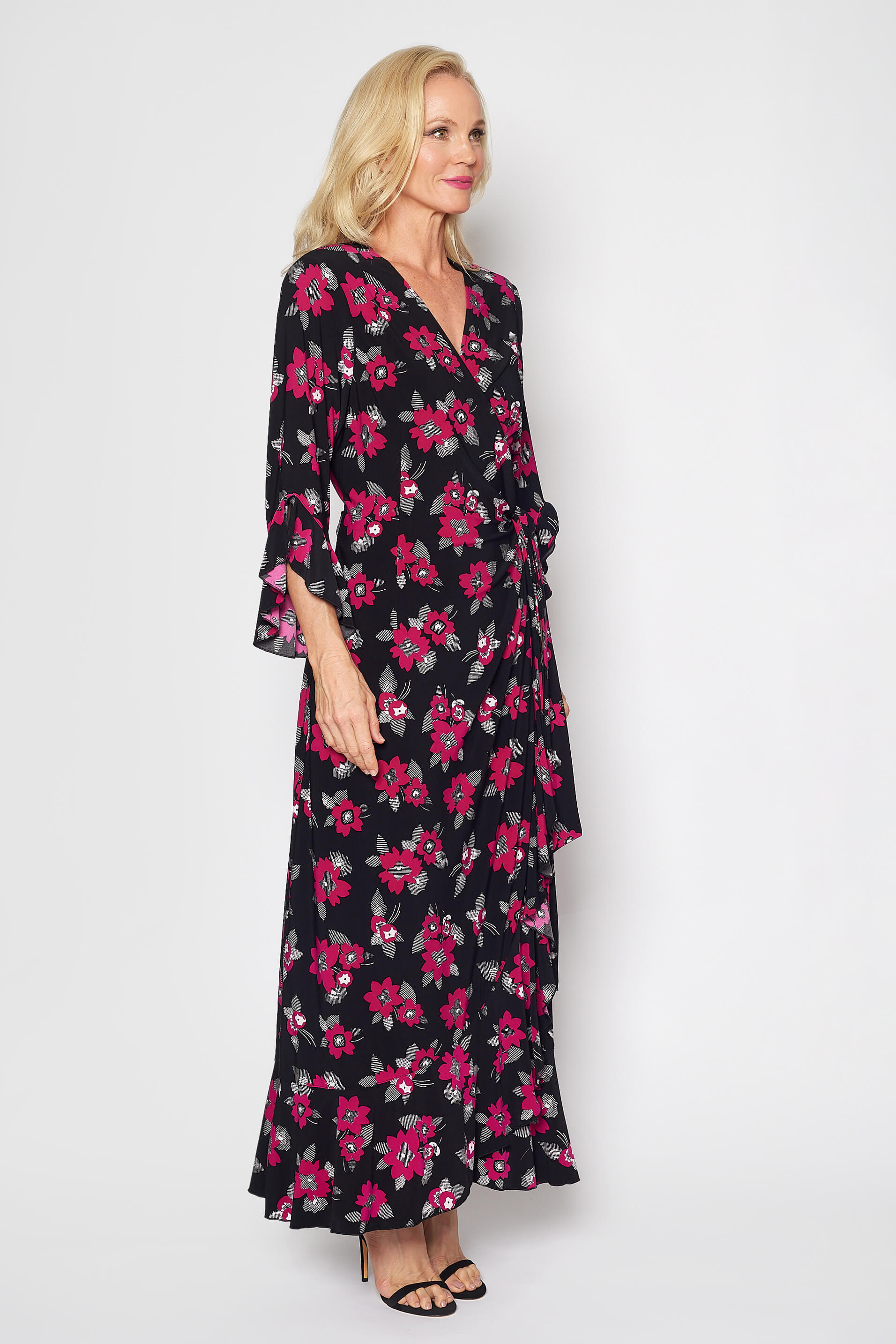 Jersey Wrap Dress (Cerise and Black)