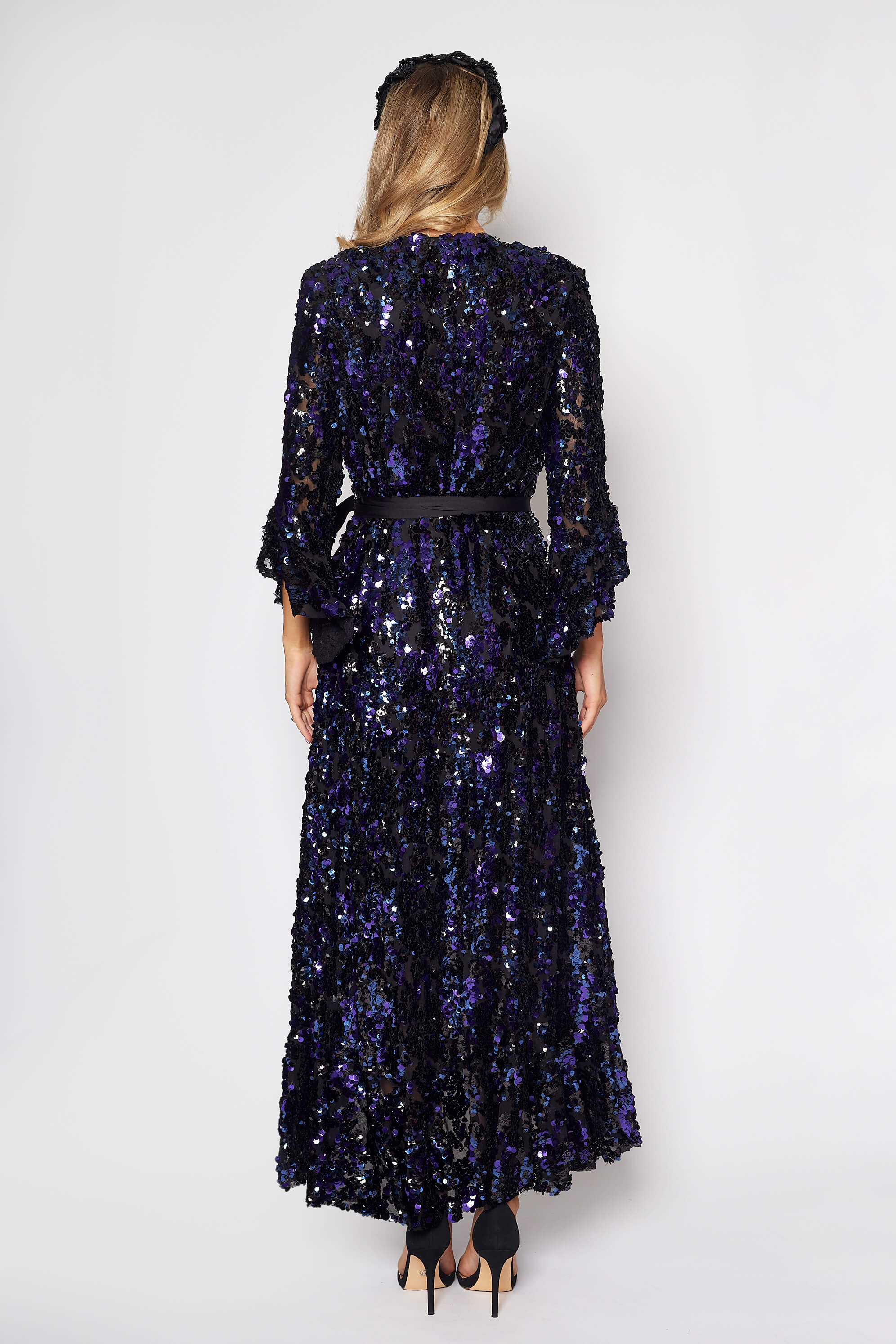 Black and Purple Sequin Gala Wrap Ddress