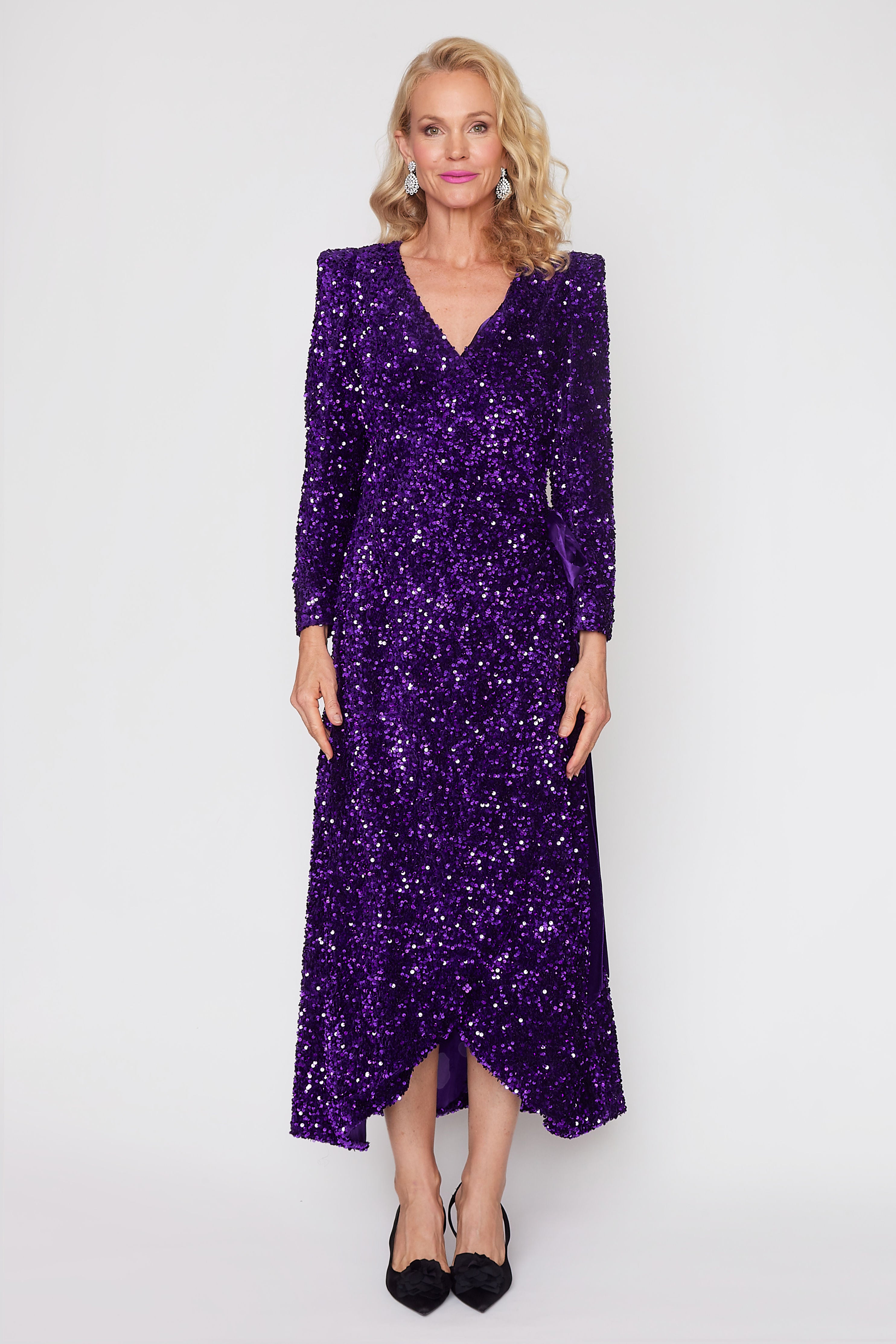 Purple Sequin Wrap Dress