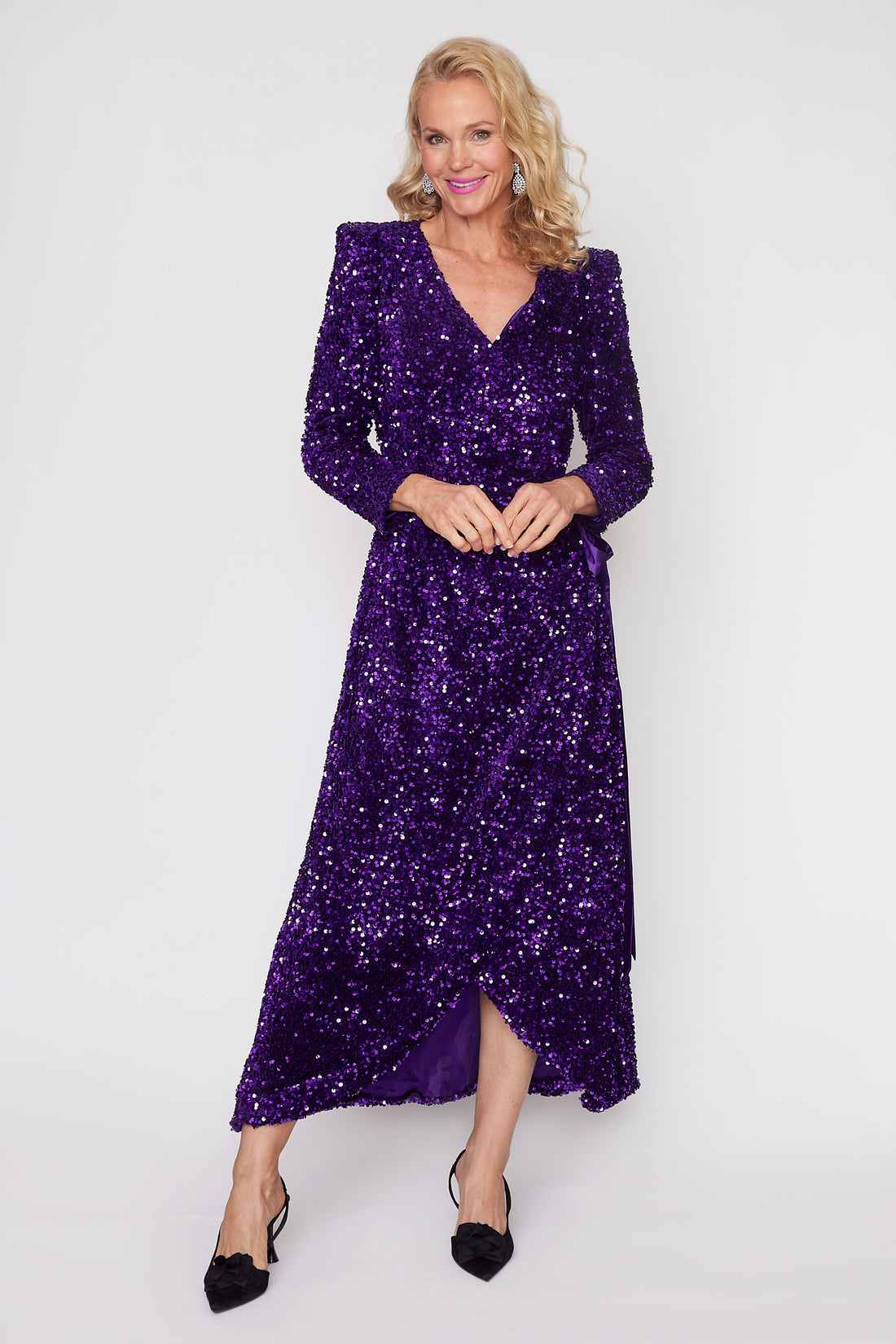 Purple Sequin Wrap Dress