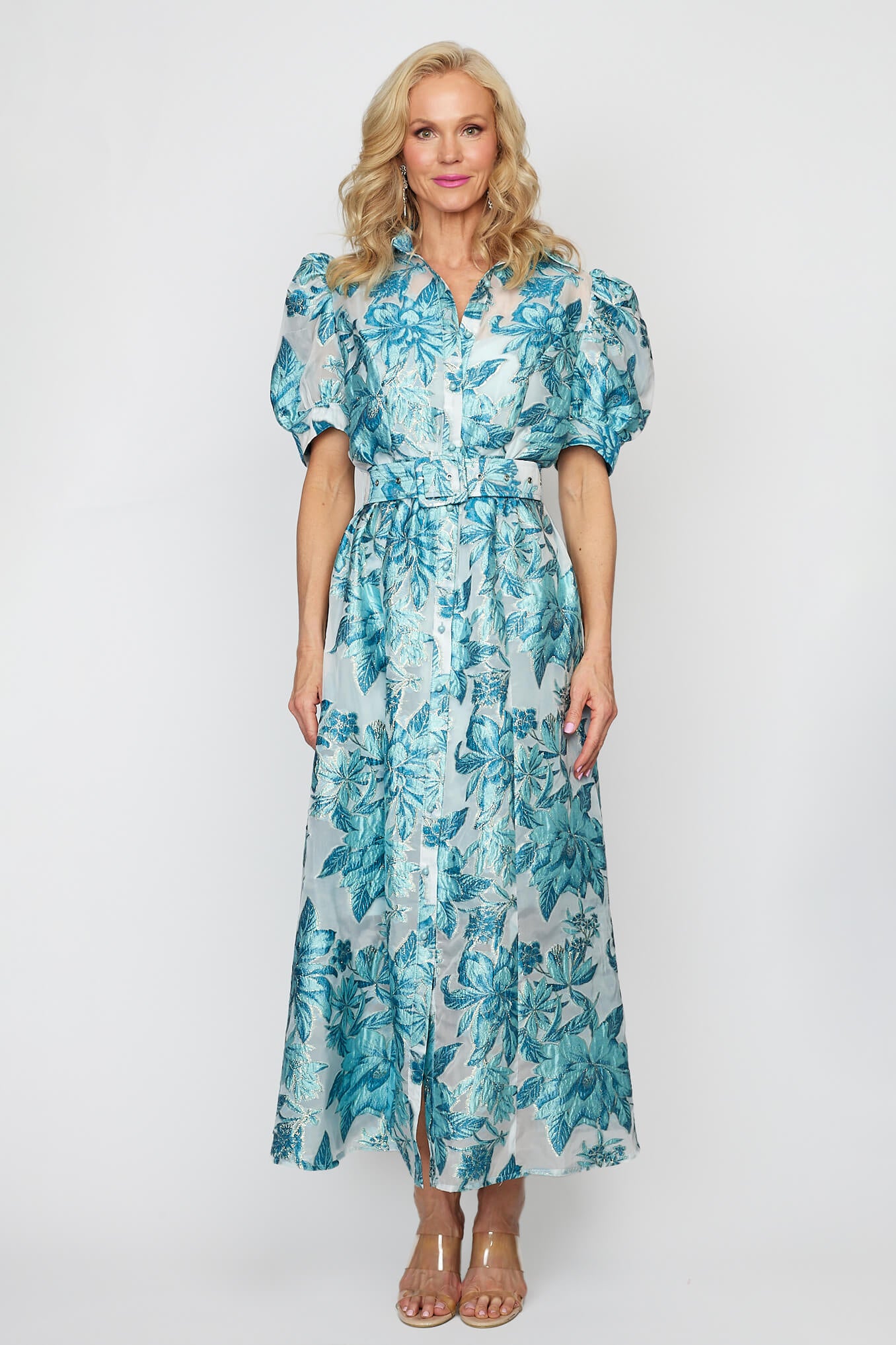 Aqua Blue Organza Hibiscus Dress