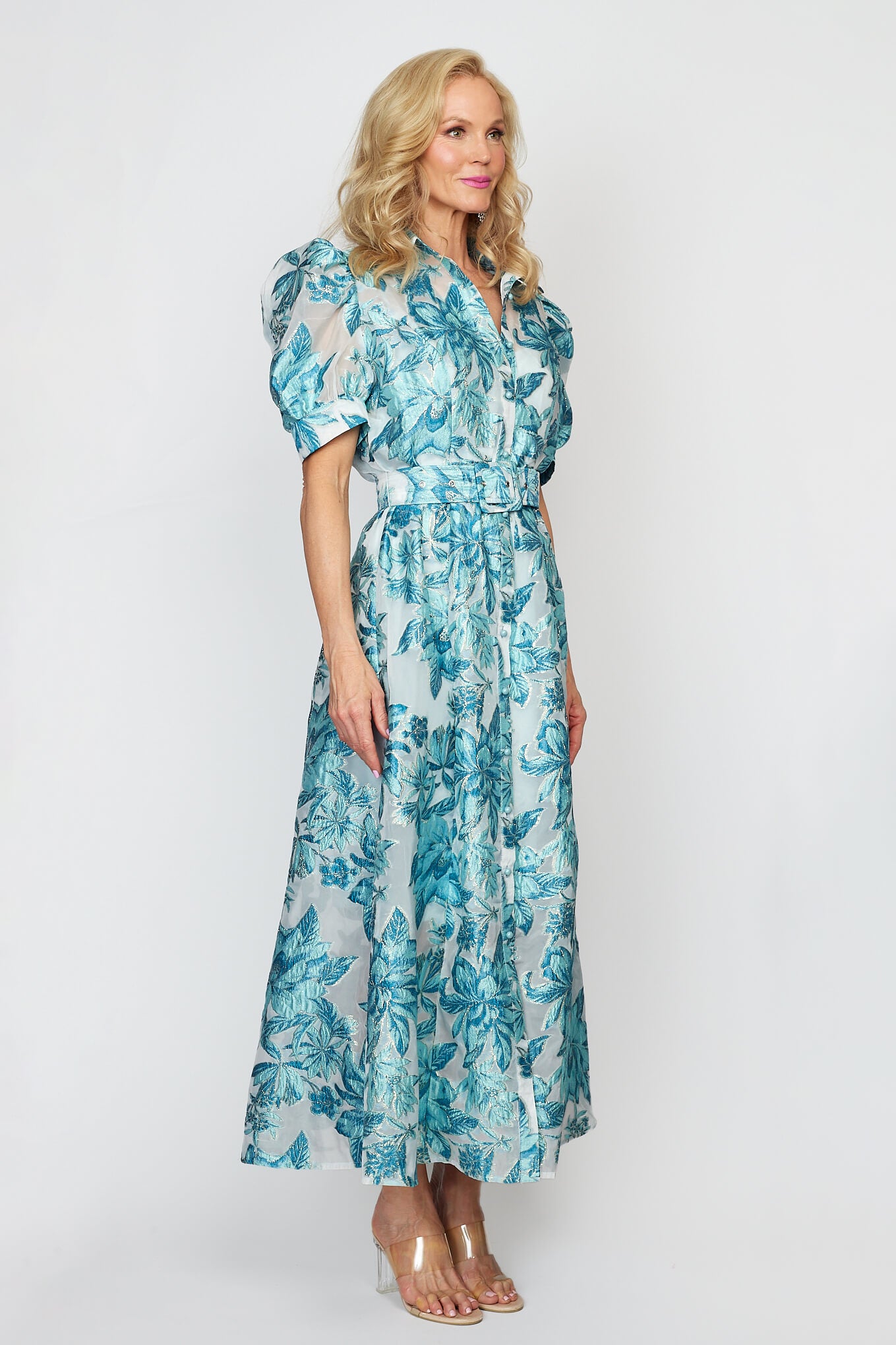 Aqua Blue Organza Hibiscus Dress