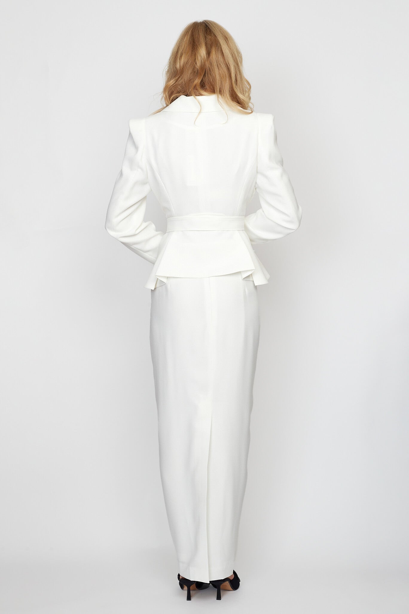 White Peplum Jacket with Tie Belt with Circa 80&